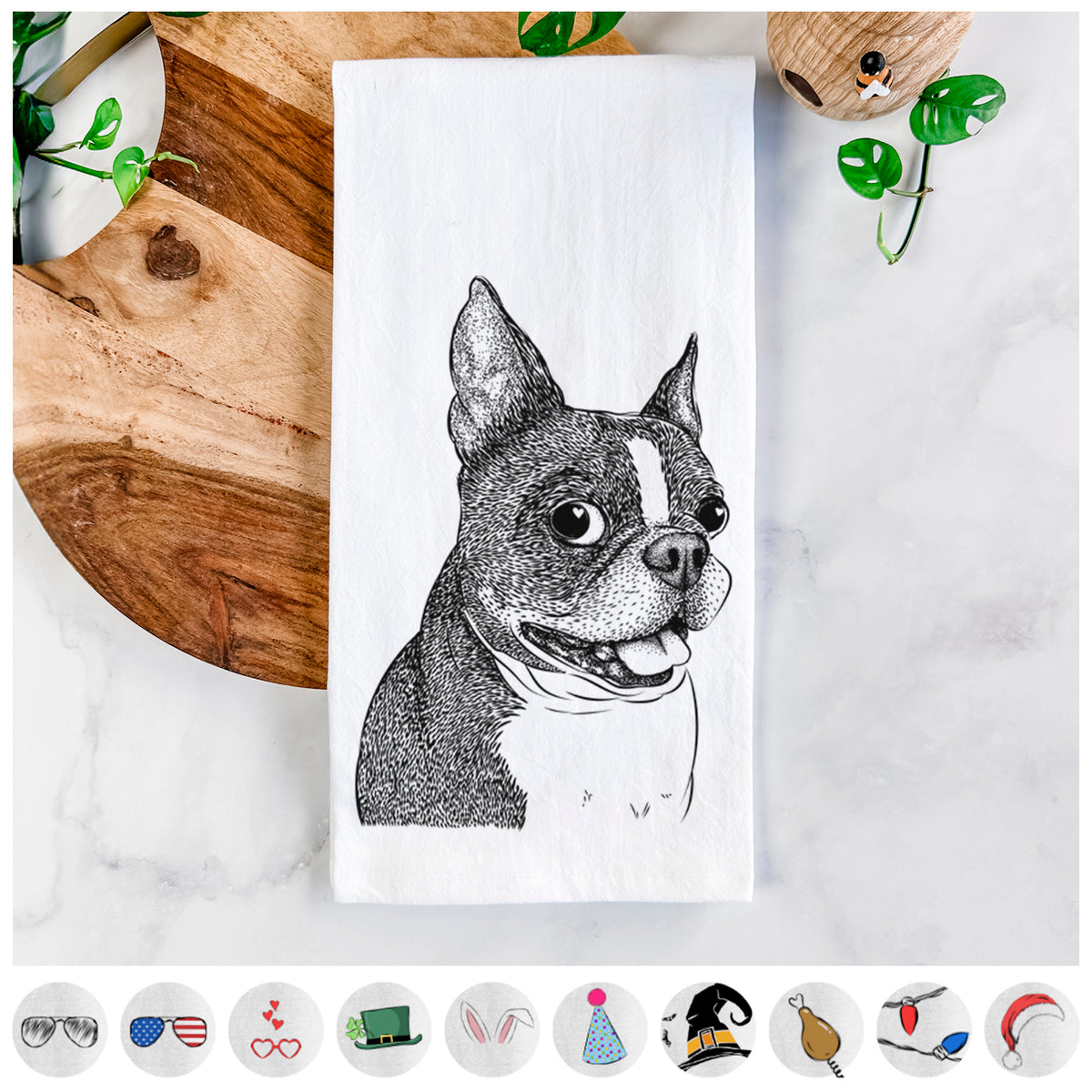 Ralphie the Boston Terrier Tea Towel