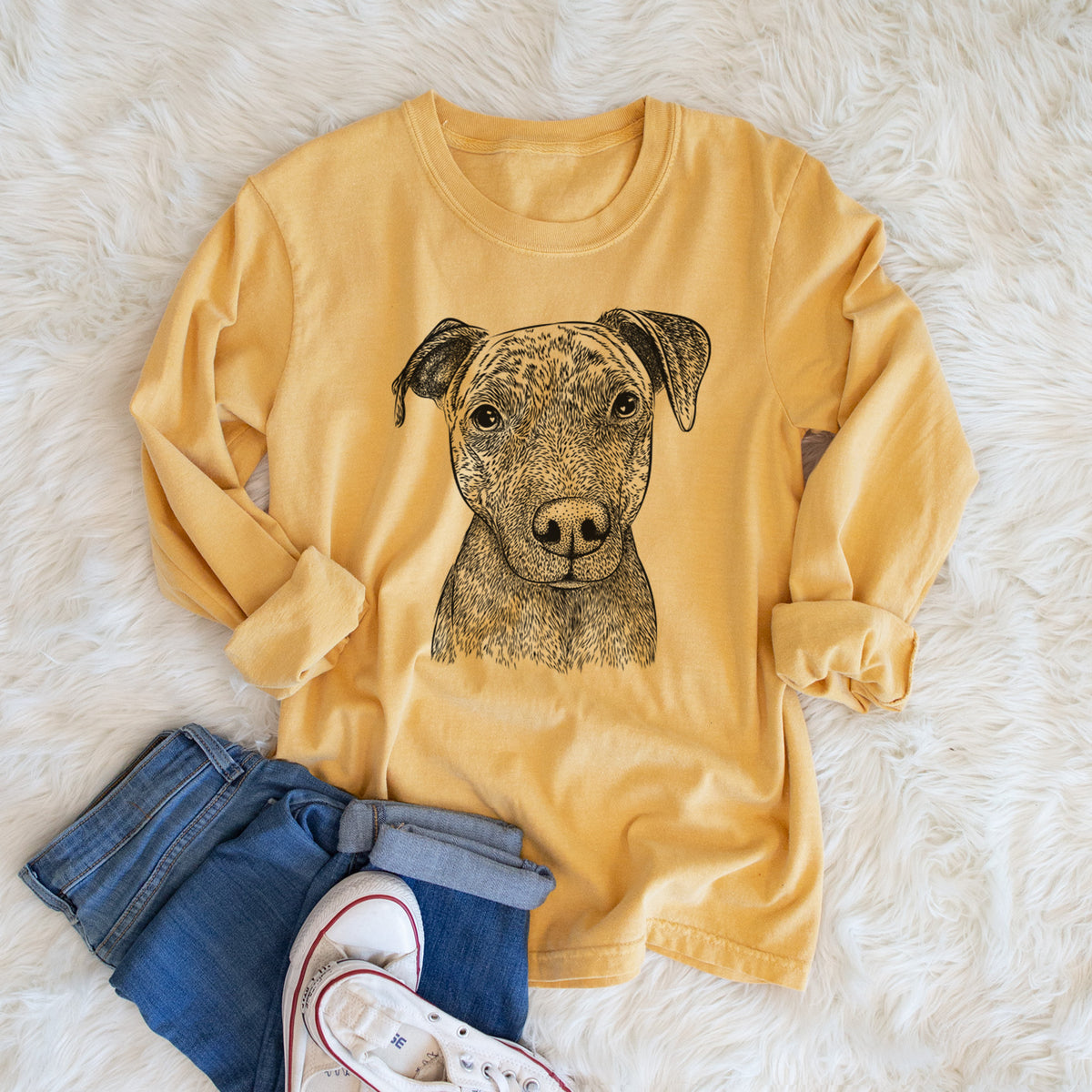 Bare Reeses the Pitbull - Men's Heavyweight 100% Cotton Long Sleeve