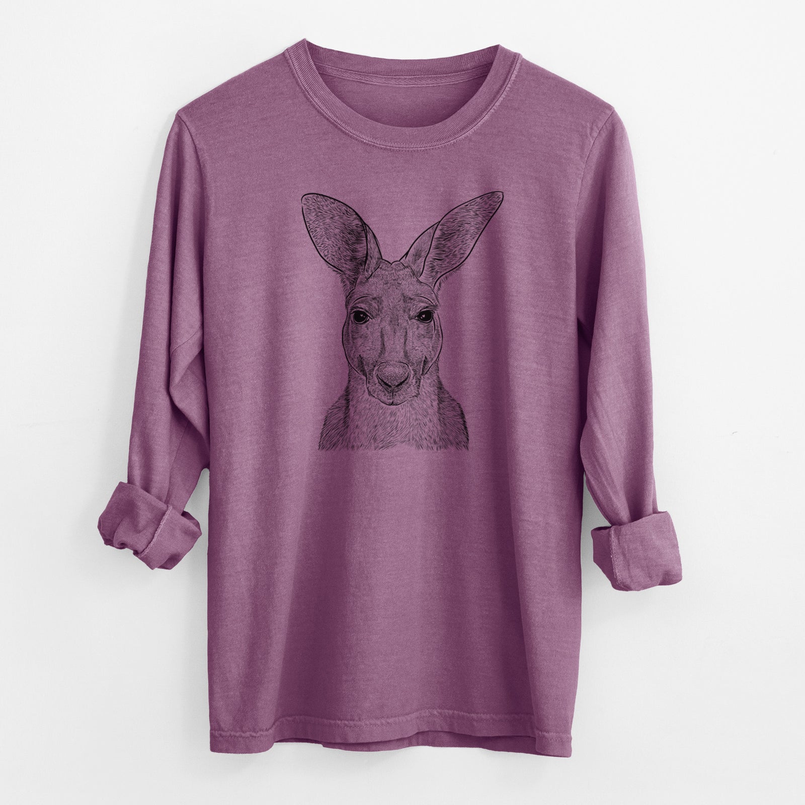 Bare Roger the Red Kangaroo - Men's Heavyweight 100% Cotton Long Sleeve