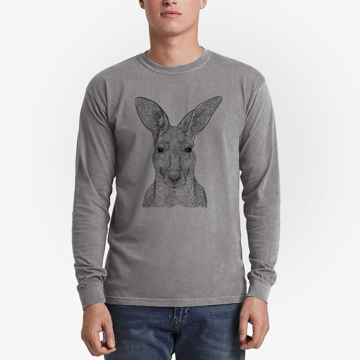 Bare Roger the Red Kangaroo - Men's Heavyweight 100% Cotton Long Sleeve