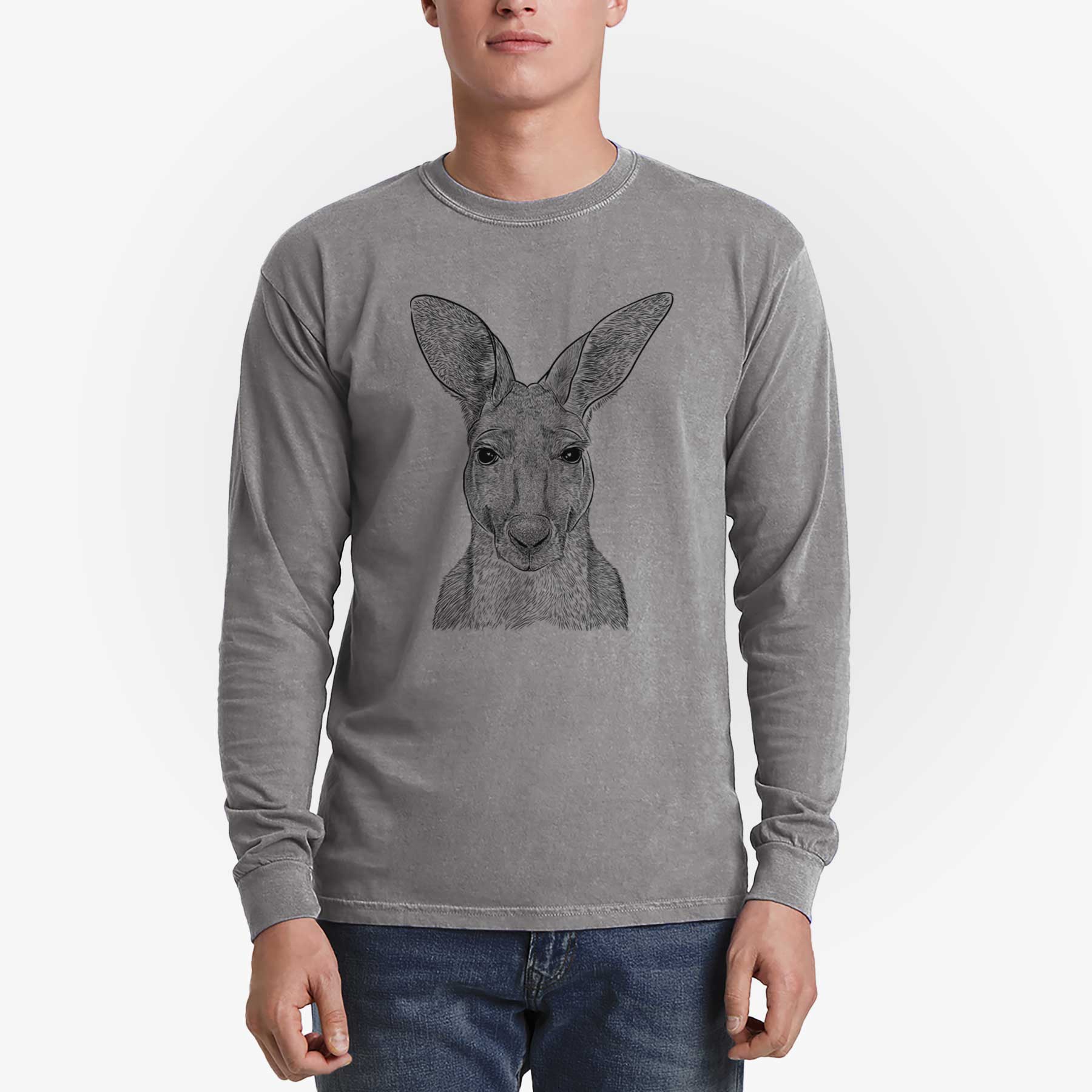 Bare Roger the Red Kangaroo - Men's Heavyweight 100% Cotton Long Sleeve