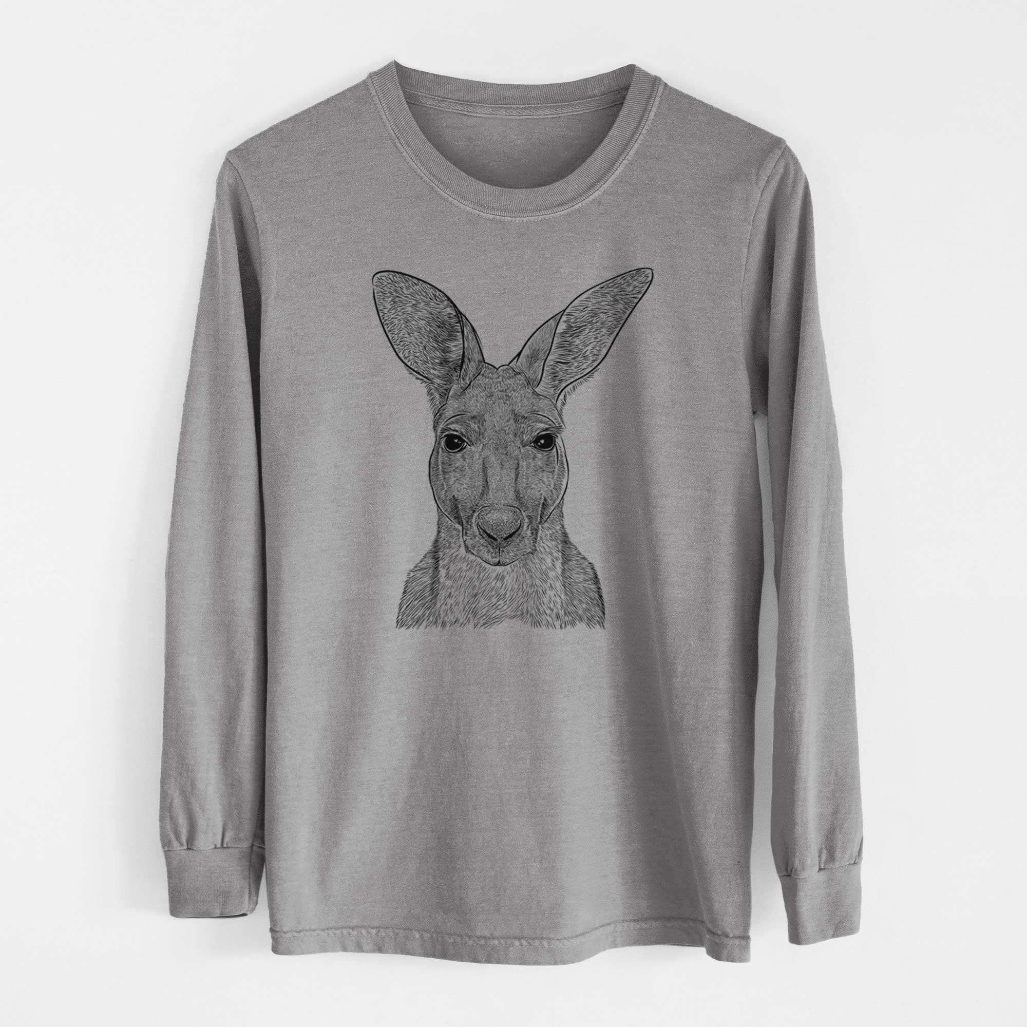 Bare Roger the Red Kangaroo - Men's Heavyweight 100% Cotton Long Sleeve