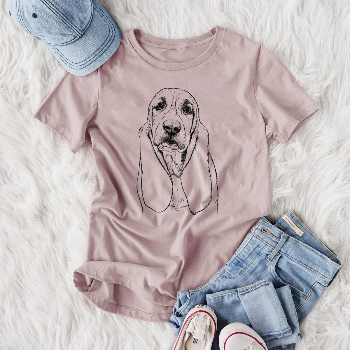 Bare Rolo the Basset Hound - Women's Lightweight Relaxed Fit 100% Cotton Crewneck