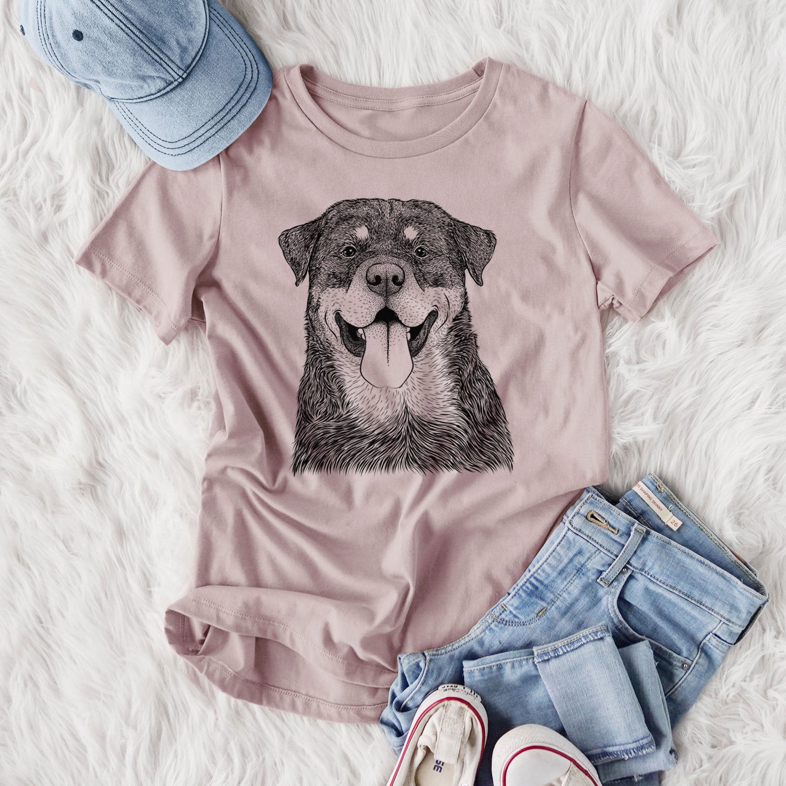 Bare Romeo the Rottweiler - Women's Lightweight Relaxed Fit 100% Cotton Crewneck
