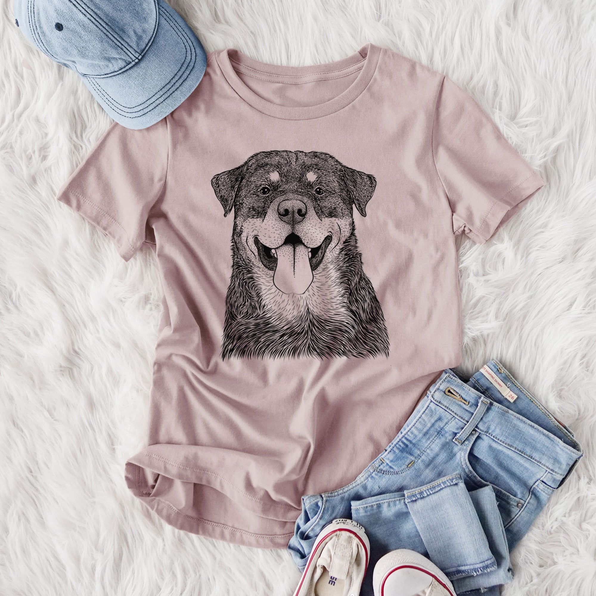 Bare Romeo the Rottweiler - Women's Lightweight Relaxed Fit 100% Cotton Crewneck