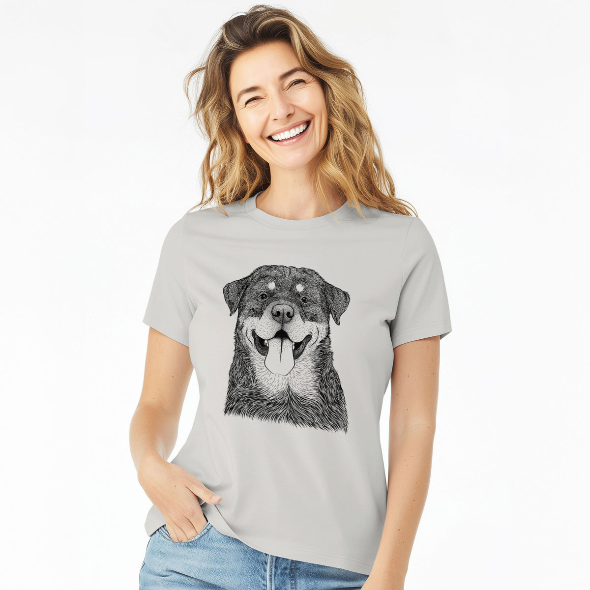 Bare Romeo the Rottweiler - Women's Lightweight Relaxed Fit 100% Cotton Crewneck