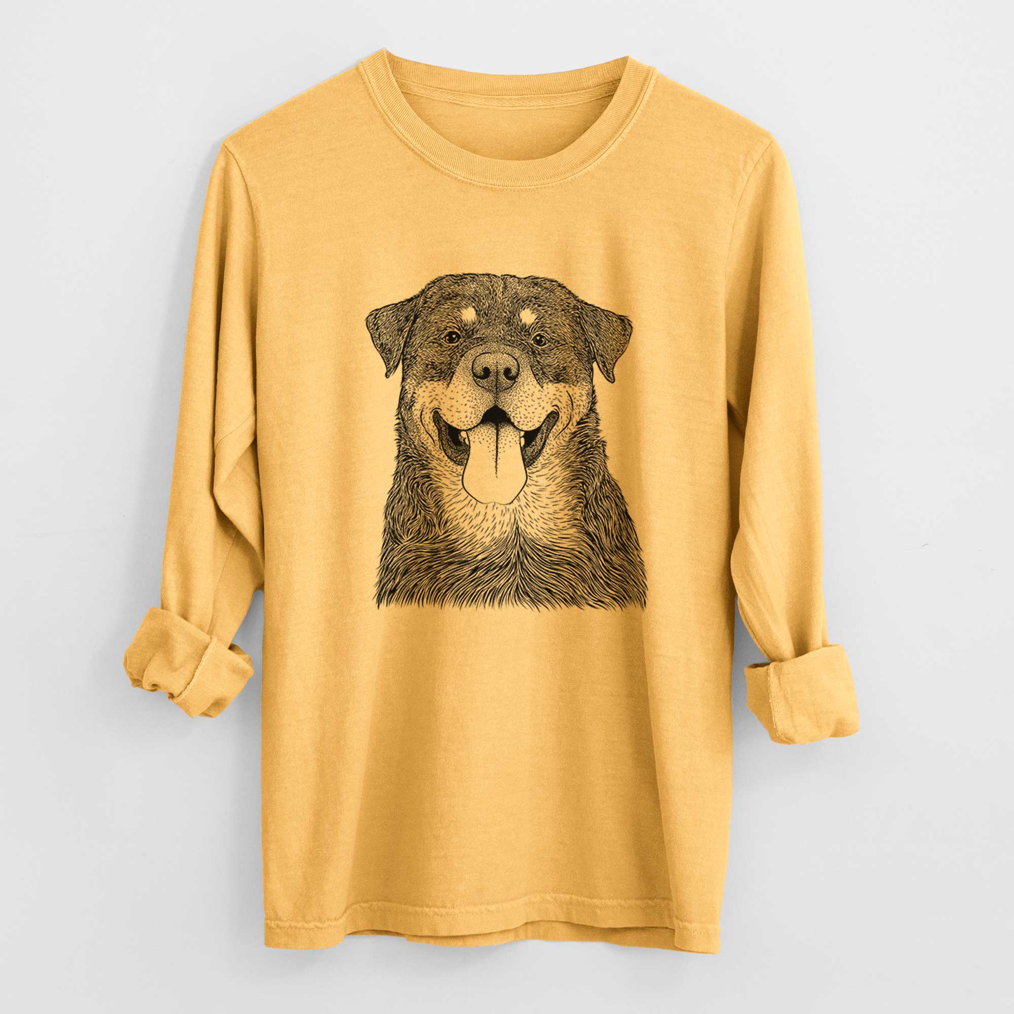 Bare Romeo the Rottweiler - Men's Heavyweight 100% Cotton Long Sleeve