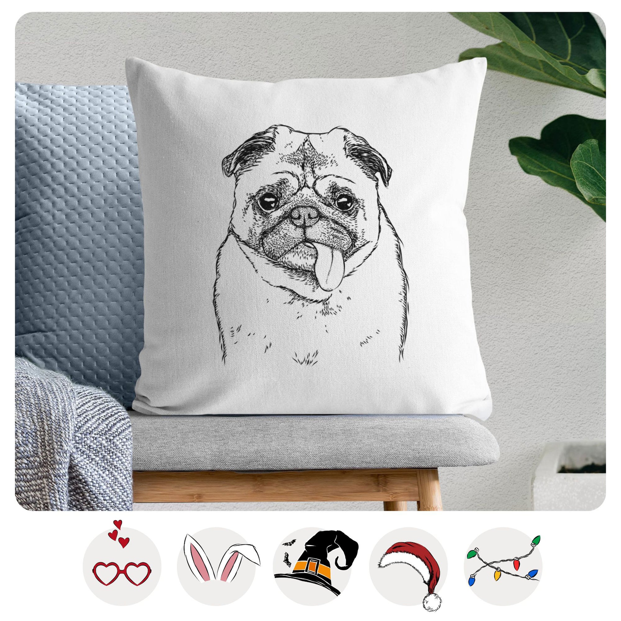 Rosie the Pug - Throw Pillow Cover