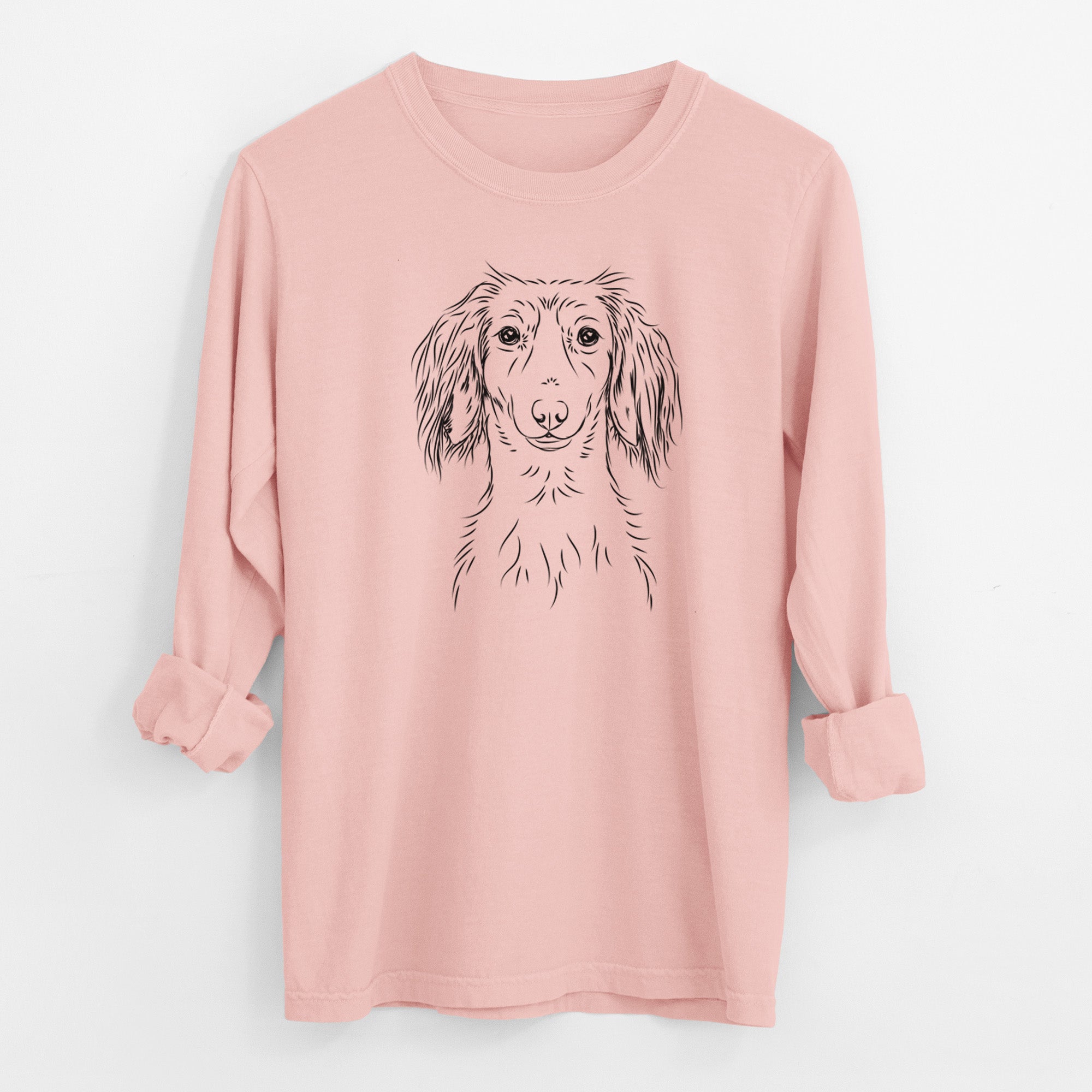 Bare Roux the Long Haired Dachshund - Men's Heavyweight 100% Cotton Long Sleeve