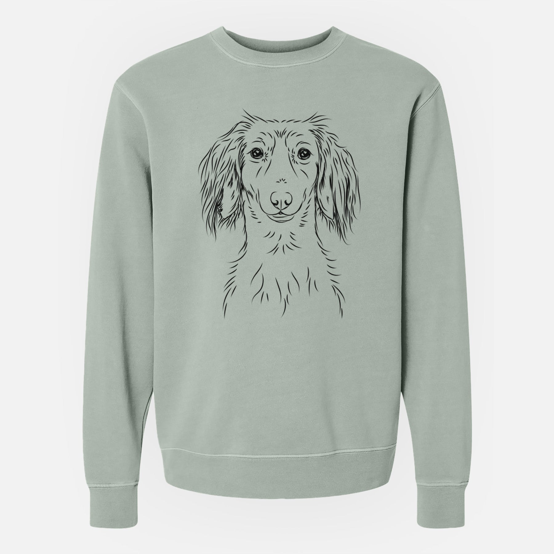 Bare Roux the Long Haired Dachshund - Unisex Pigment Dyed Crew Sweatshirt