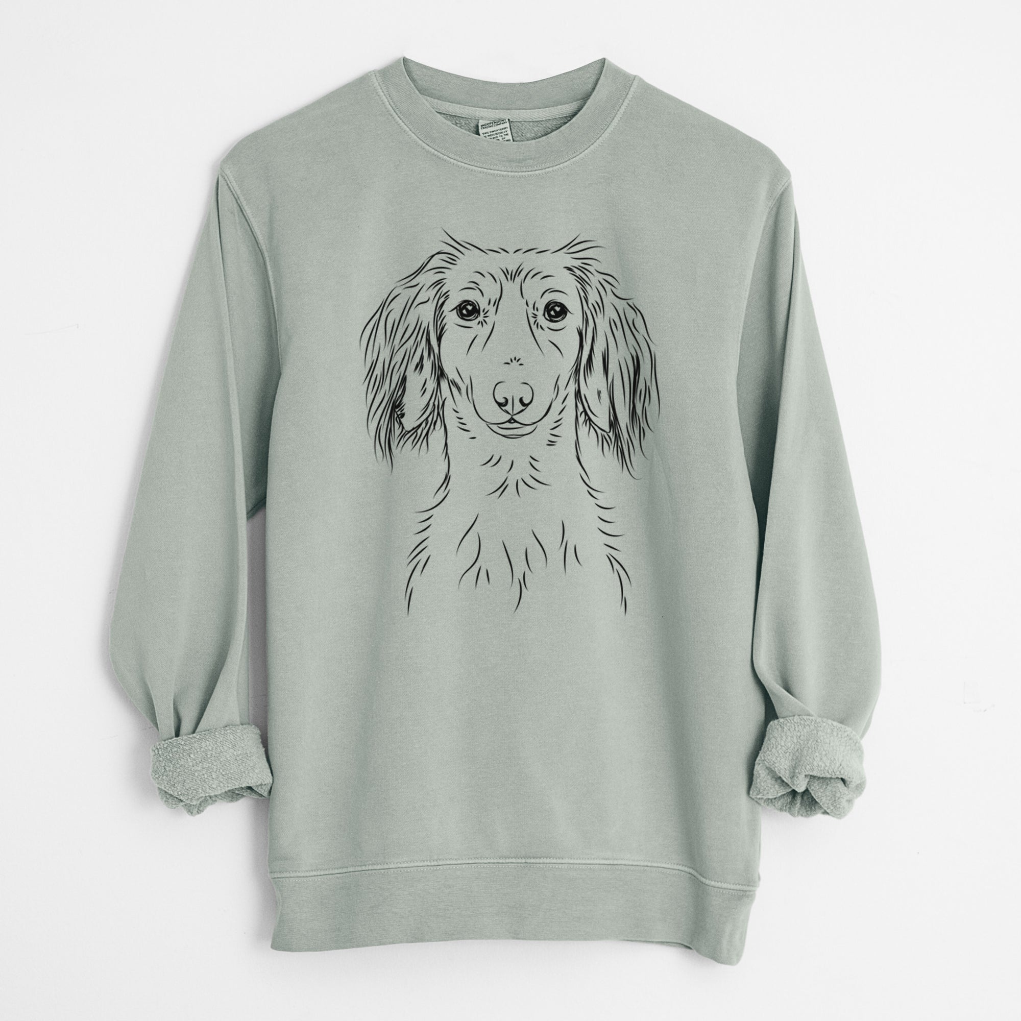 Bare Roux the Long Haired Dachshund - Unisex Pigment Dyed Crew Sweatshirt