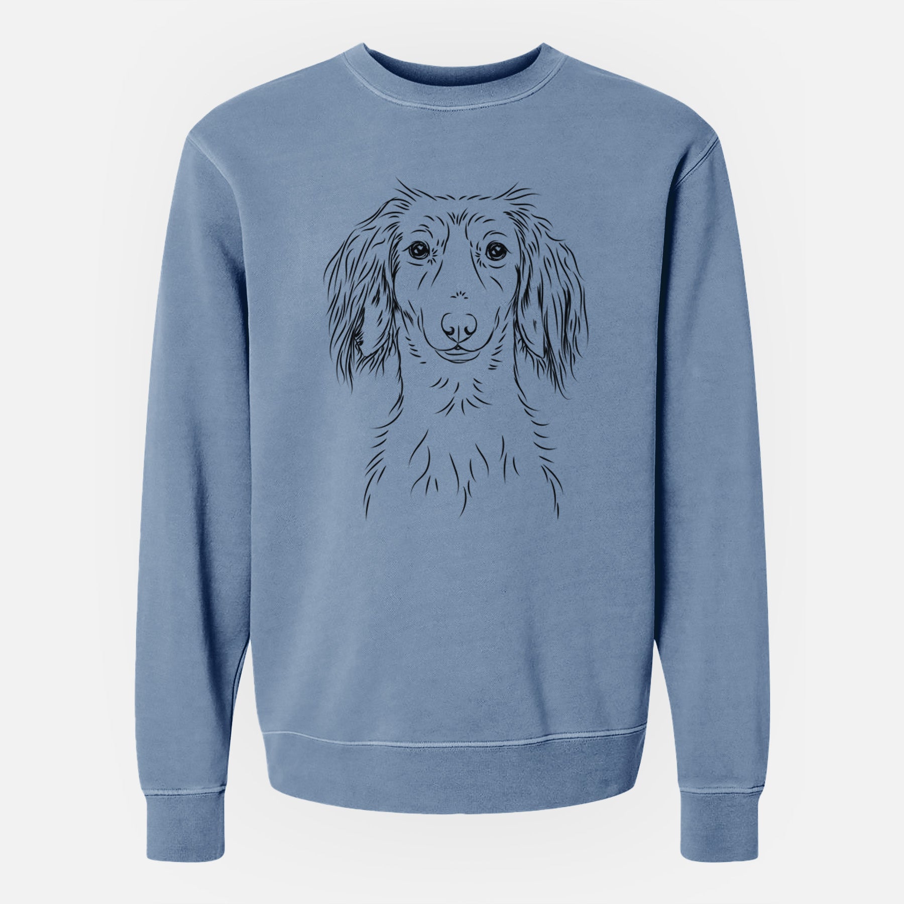 Bare Roux the Long Haired Dachshund - Unisex Pigment Dyed Crew Sweatshirt