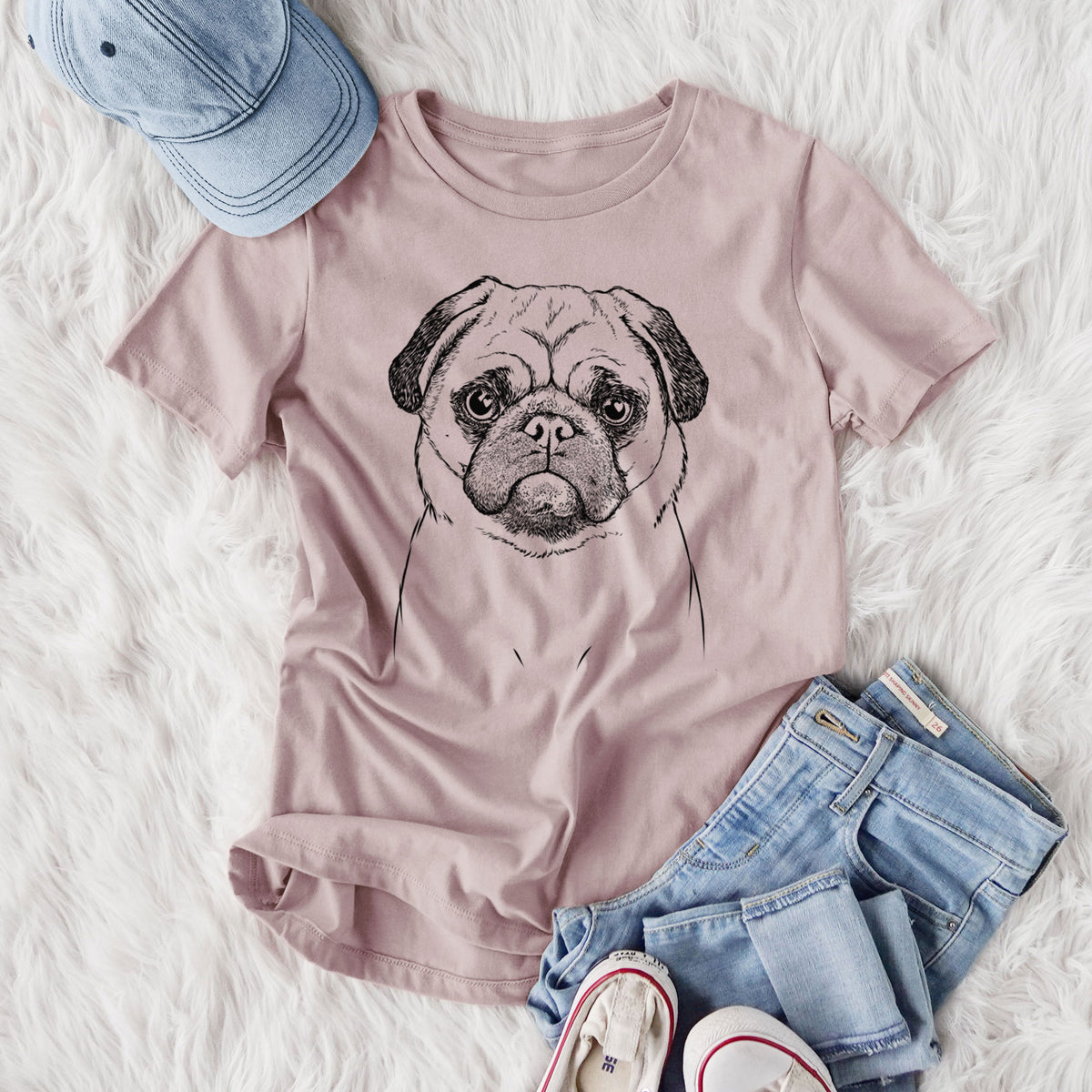 Bare Ruby the Pug - Women's Lightweight Relaxed Fit 100% Cotton Crewneck