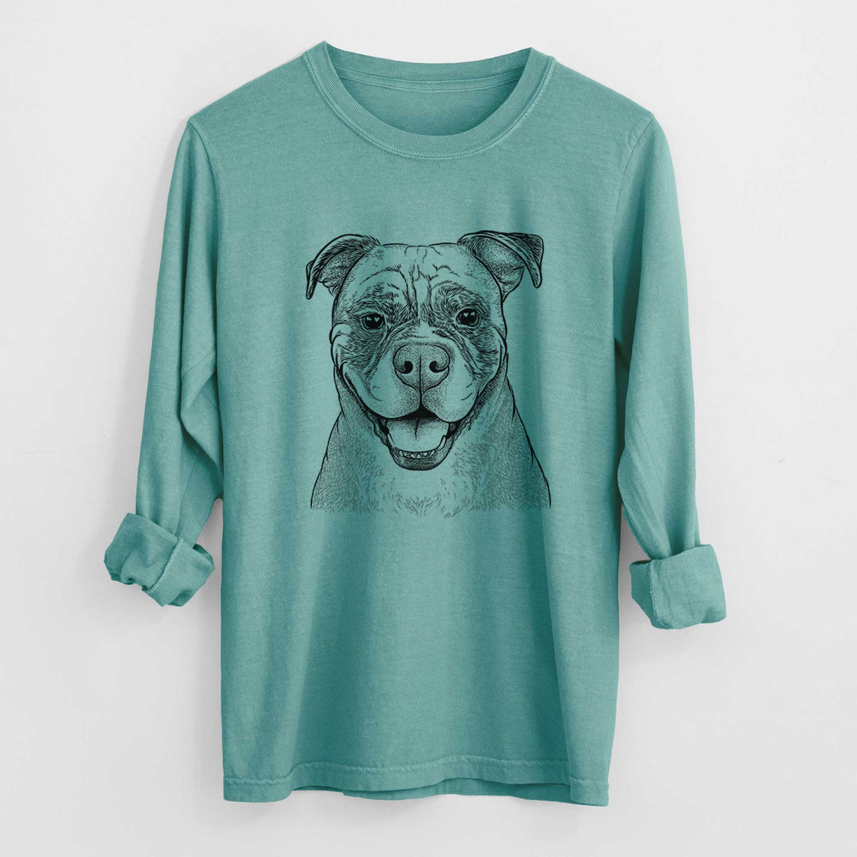 Bare Rufus the American Bulldog - Men&#39;s Heavyweight 100% Cotton Long Sleeve