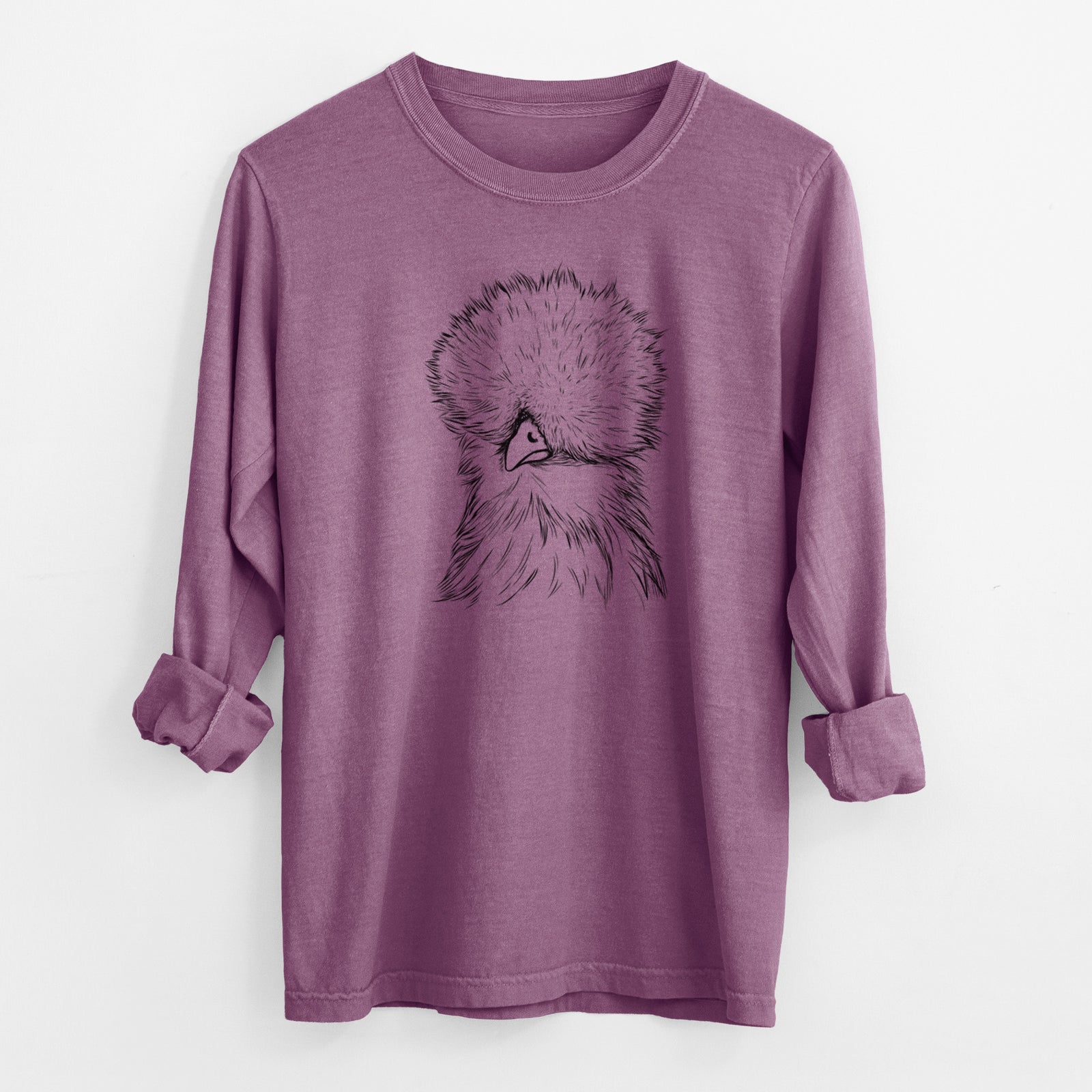 Bare Sally the Silkie Chicken - Men's Heavyweight 100% Cotton Long Sleeve