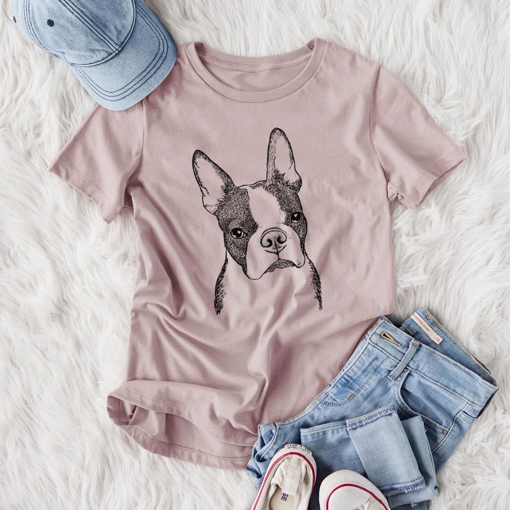Bare Samuel the Boston Terrier - Women's Lightweight Relaxed Fit 100% Cotton Crewneck