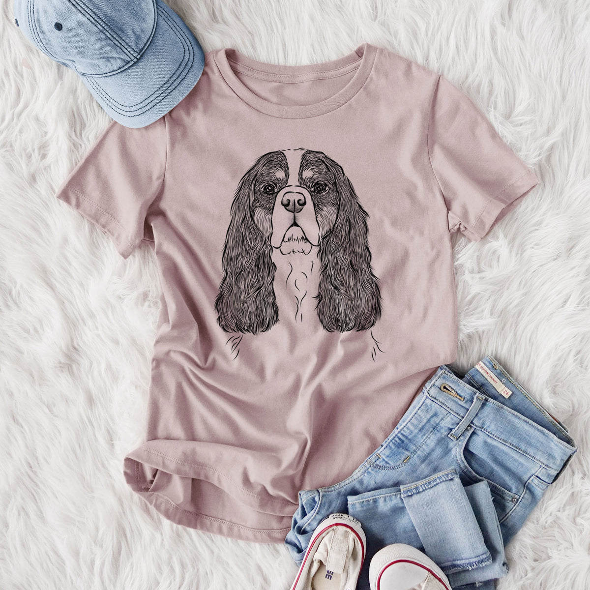 Bare Sebastian the Cavalier King Charles Spaniel - Women's Lightweight Relaxed Fit 100% Cotton Crewneck
