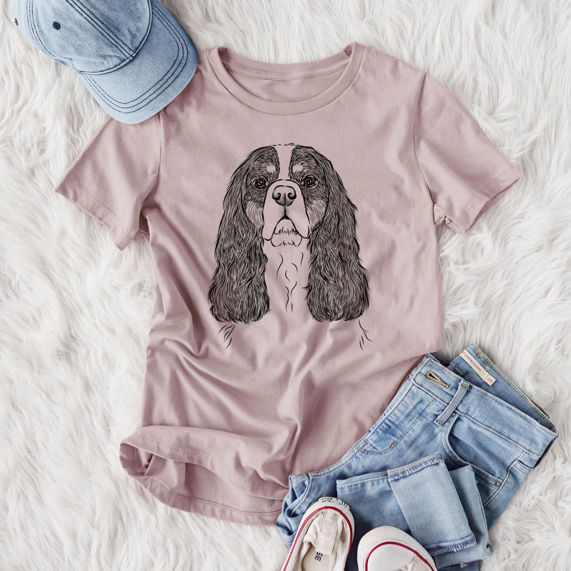 Bare Sebastian the Cavalier King Charles Spaniel - Women's Lightweight Relaxed Fit 100% Cotton Crewneck