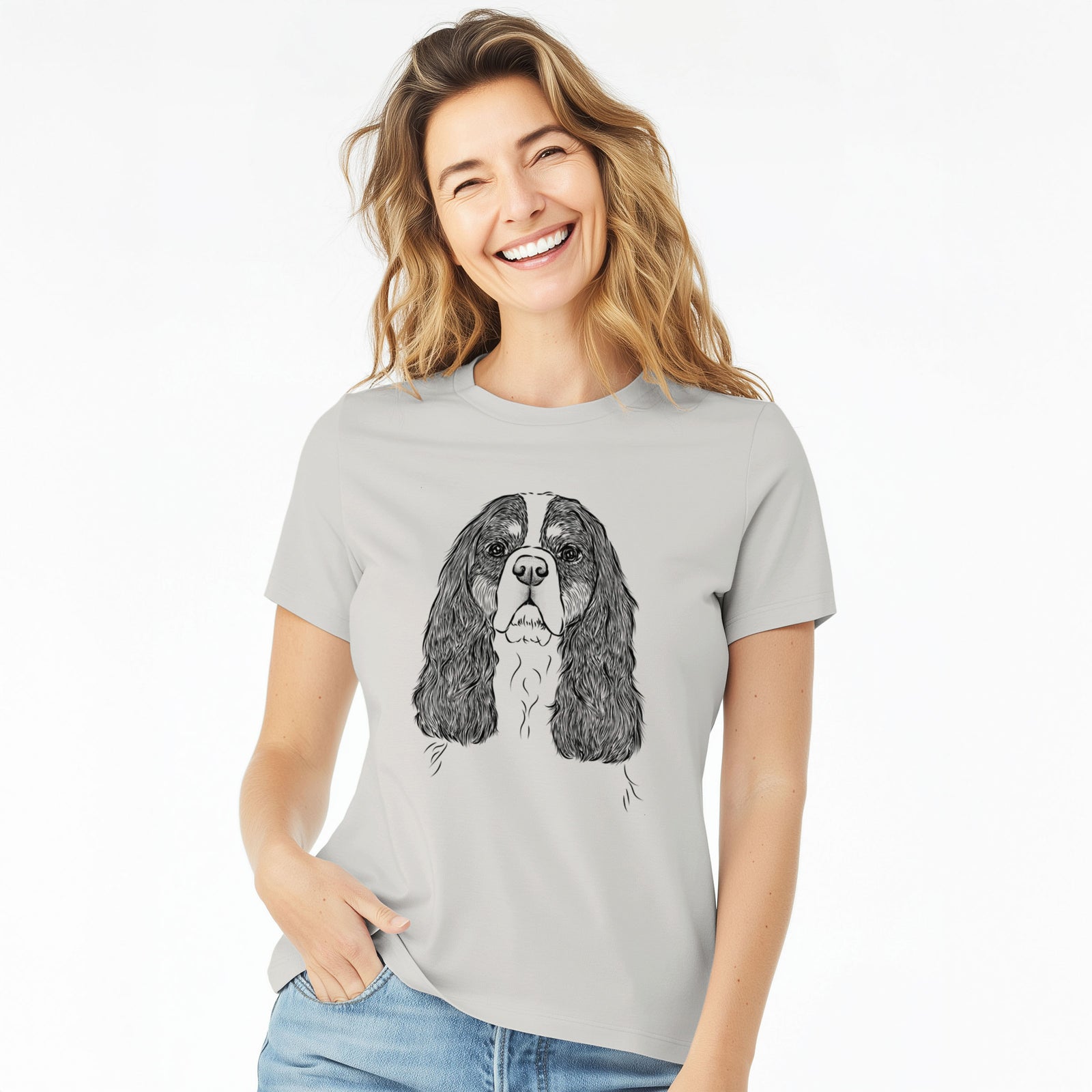 Bare Sebastian the Cavalier King Charles Spaniel - Women's Lightweight Relaxed Fit 100% Cotton Crewneck