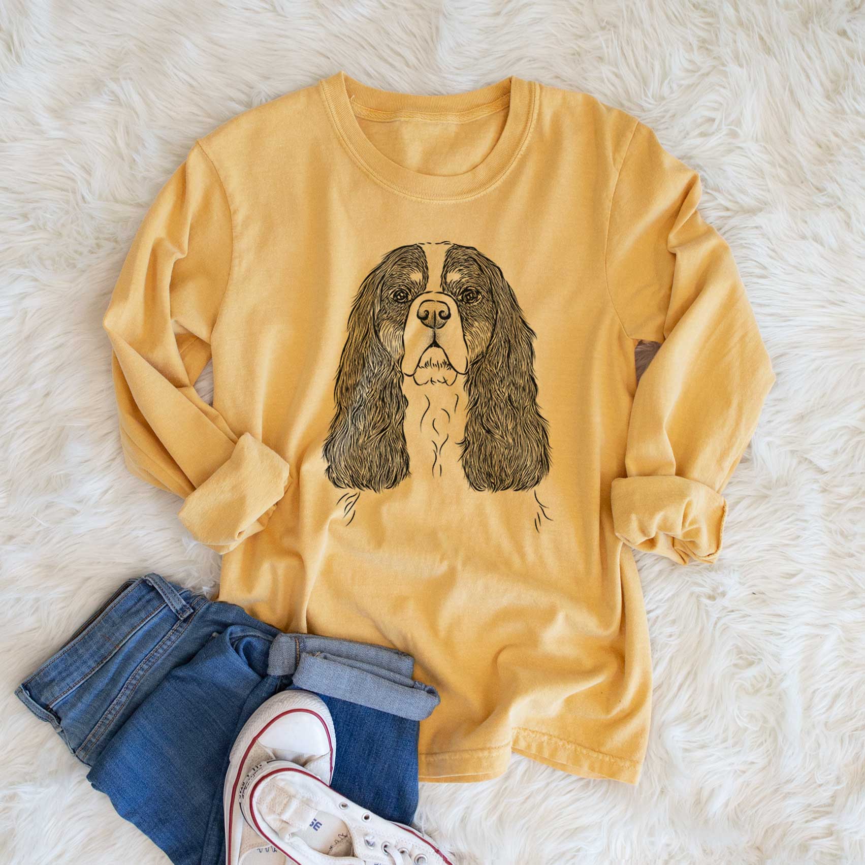 Bare Sebastian the Cavalier King Charles Spaniel - Men's Heavyweight 100% Cotton Long Sleeve