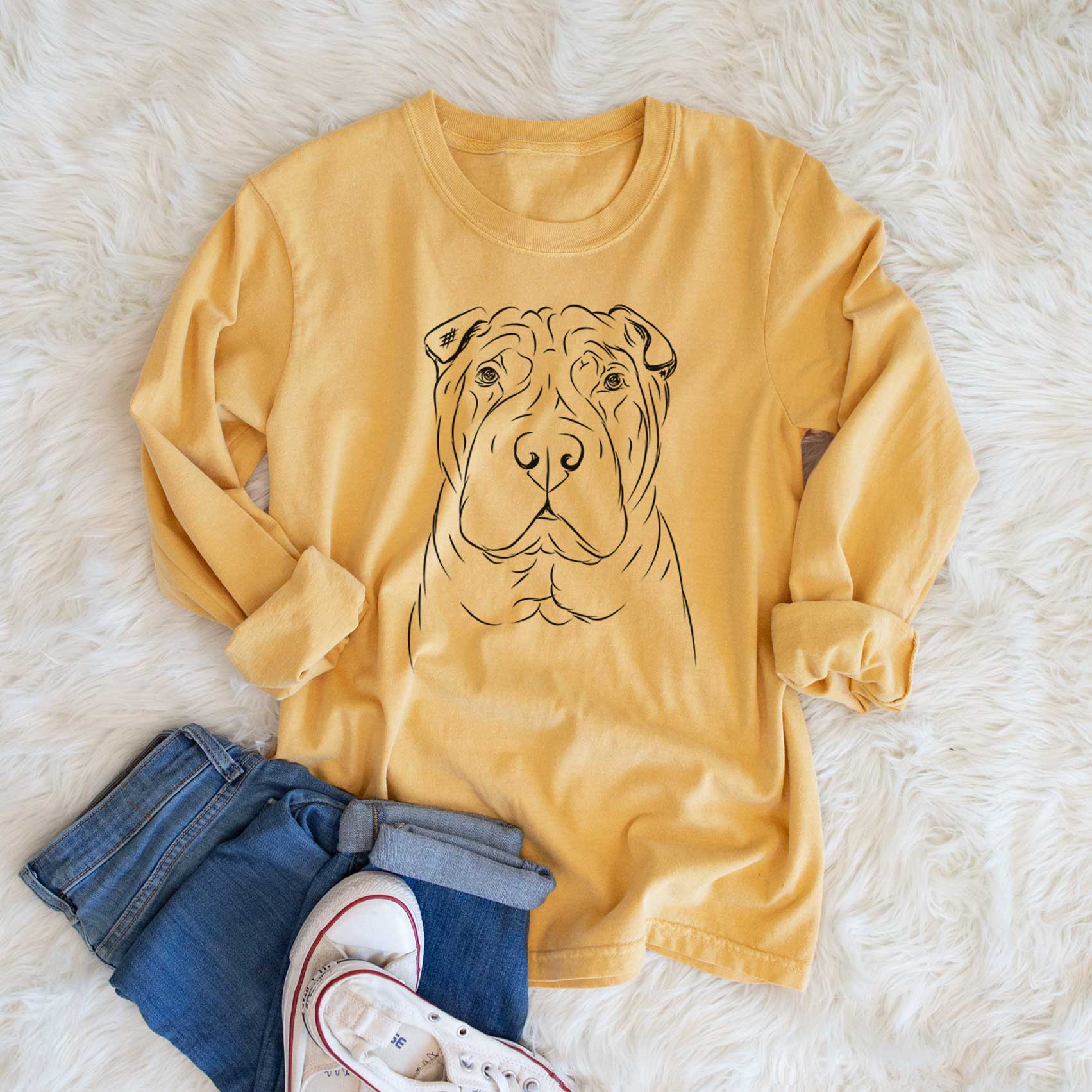 Bare Sharpy the Shar Pei - Men's Heavyweight 100% Cotton Long Sleeve