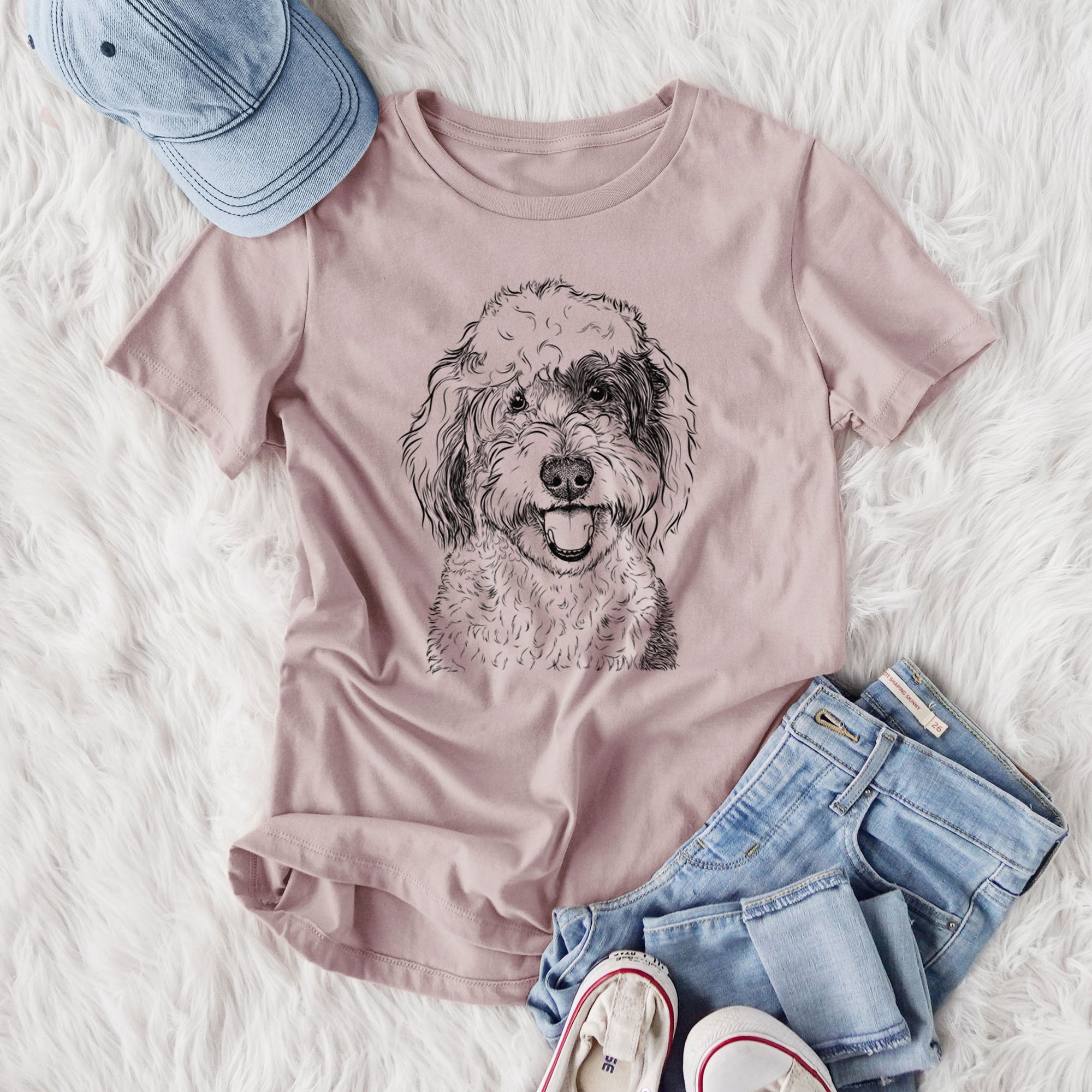 Bare Sherlock the Sheepadoodle - Women's Lightweight Relaxed Fit 100% Cotton Crewneck