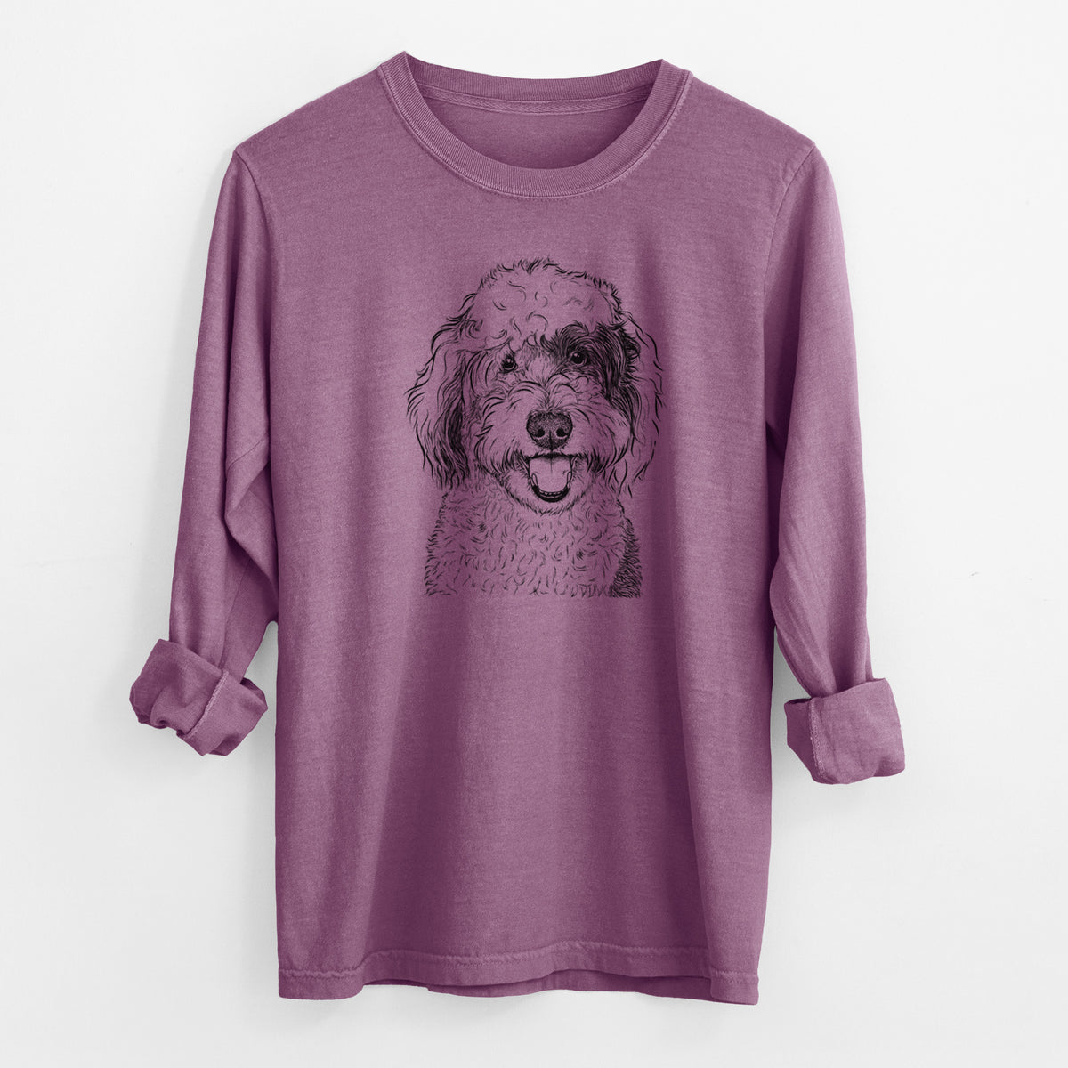 Bare Sherlock the Sheepadoodle - Men's Heavyweight 100% Cotton Long Sleeve