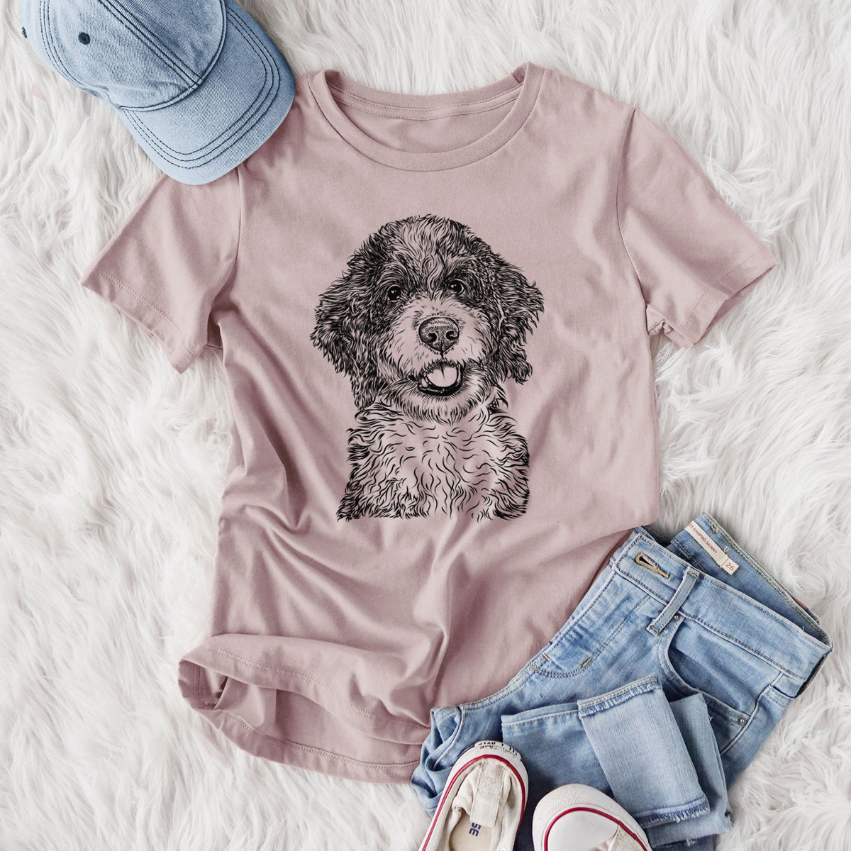 Bare Smoky the Bernedoodle Puppy - Women's Lightweight Relaxed Fit 100% Cotton Crewneck