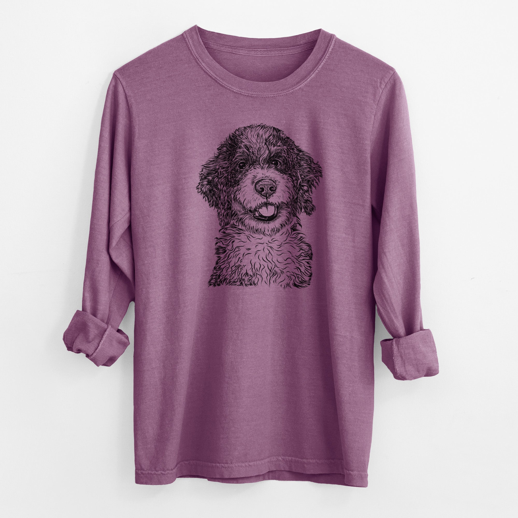 Bare Smoky the Bernedoodle Puppy - Men's Heavyweight 100% Cotton Long Sleeve