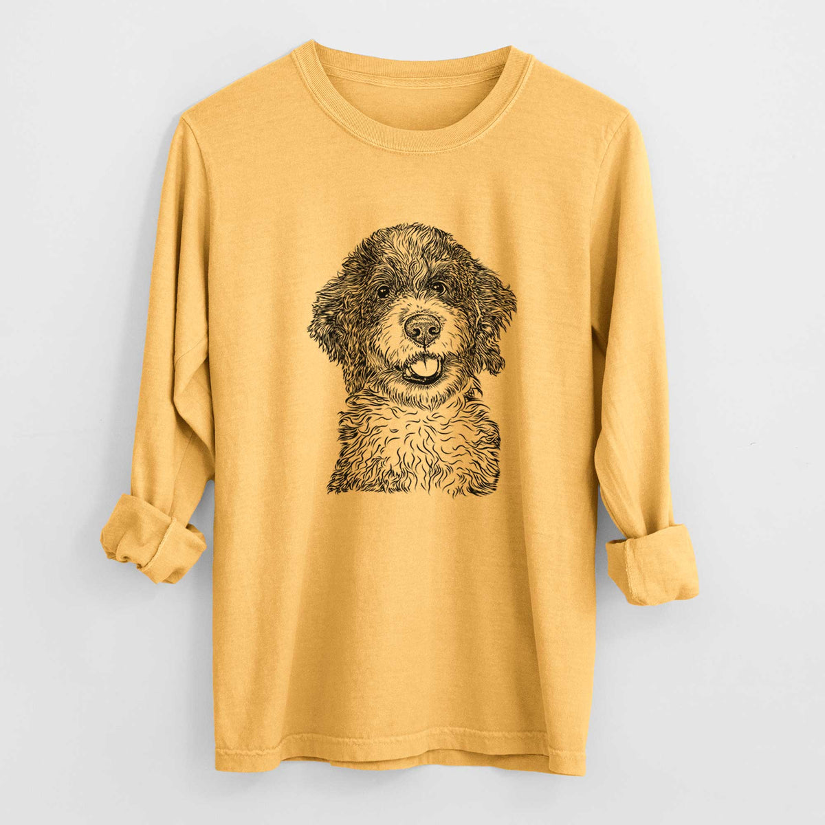 Bare Smoky the Bernedoodle Puppy - Men's Heavyweight 100% Cotton Long Sleeve