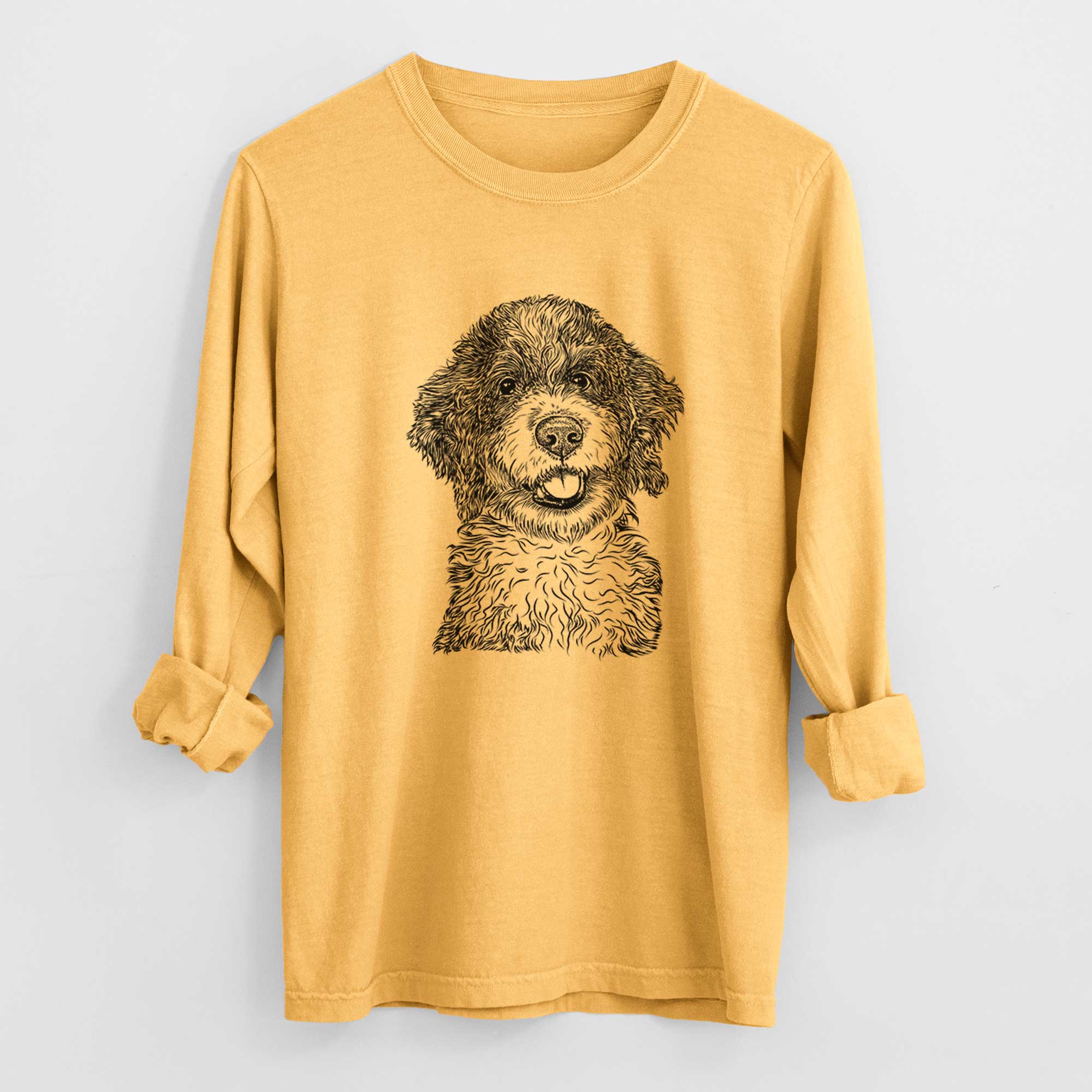 Bare Smoky the Bernedoodle Puppy - Men's Heavyweight 100% Cotton Long Sleeve