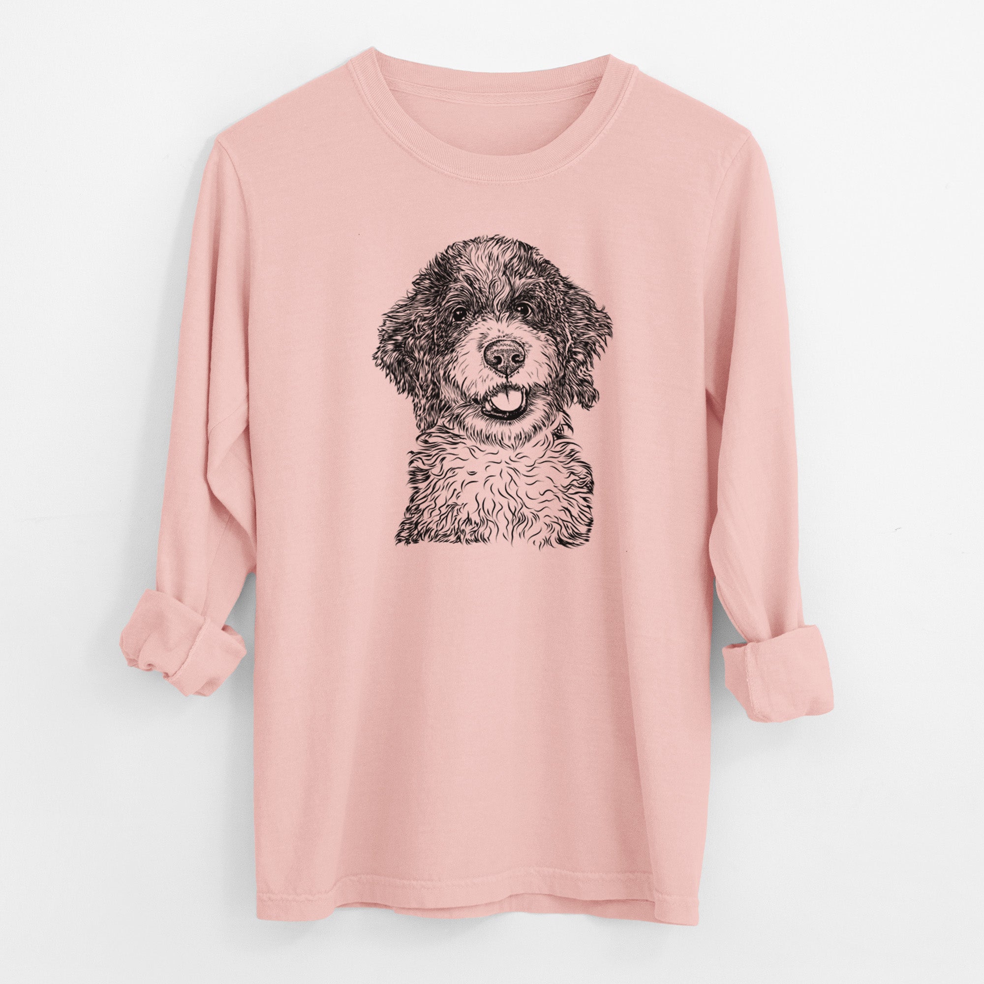 Bare Smoky the Bernedoodle Puppy - Men's Heavyweight 100% Cotton Long Sleeve