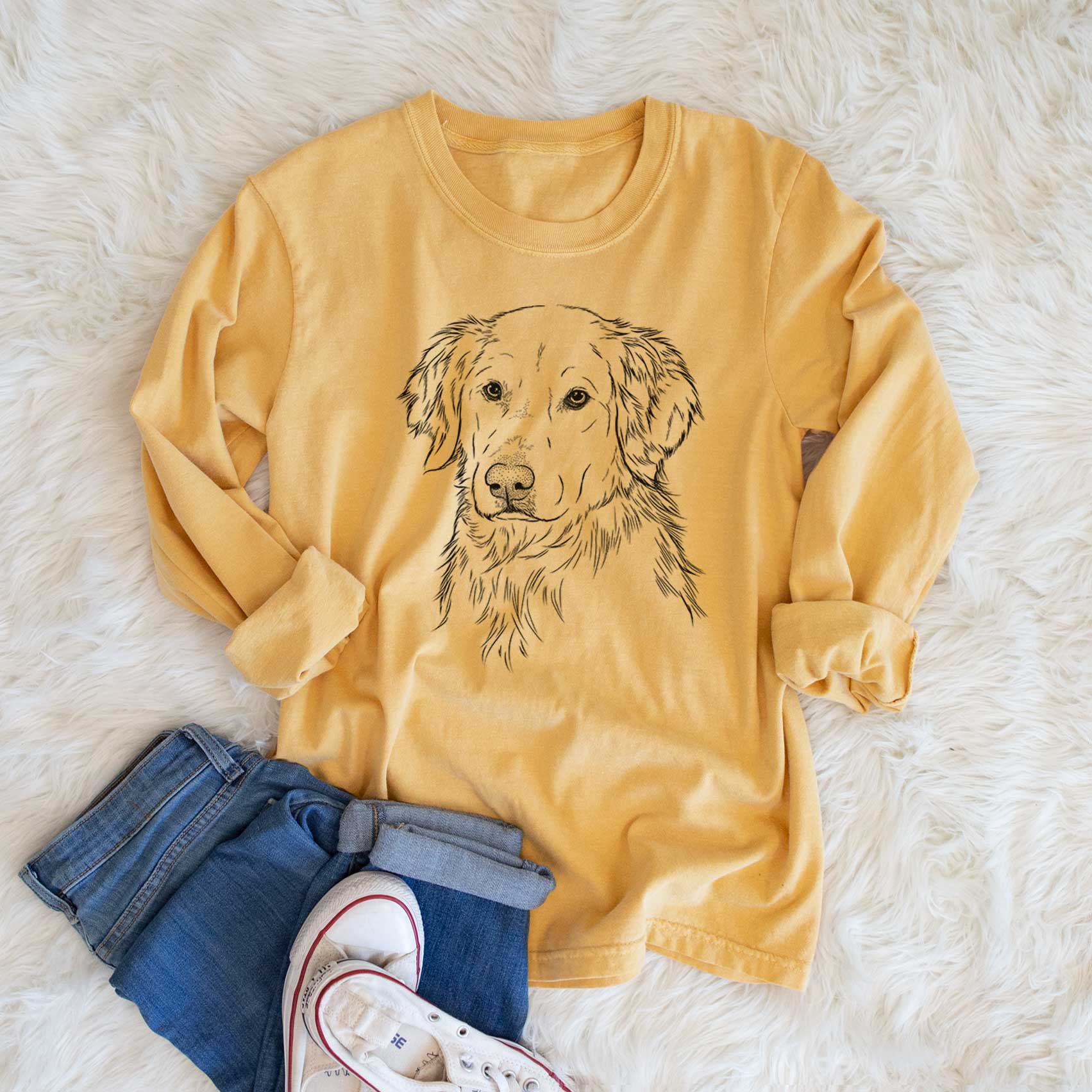 Bare Spencer the Golden Retriever - Men's Heavyweight 100% Cotton Long Sleeve