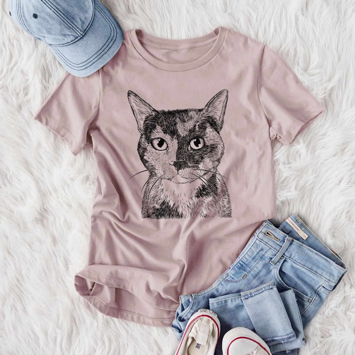 Bare Spooky Kitty the Tortoiseshell Cat - Women's Lightweight Relaxed Fit 100% Cotton Crewneck