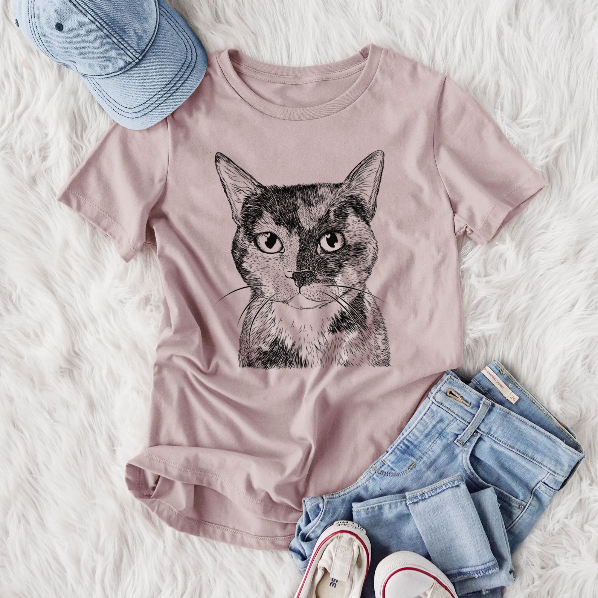 Bare Spooky Kitty the Tortoiseshell Cat - Women's Lightweight Relaxed Fit 100% Cotton Crewneck