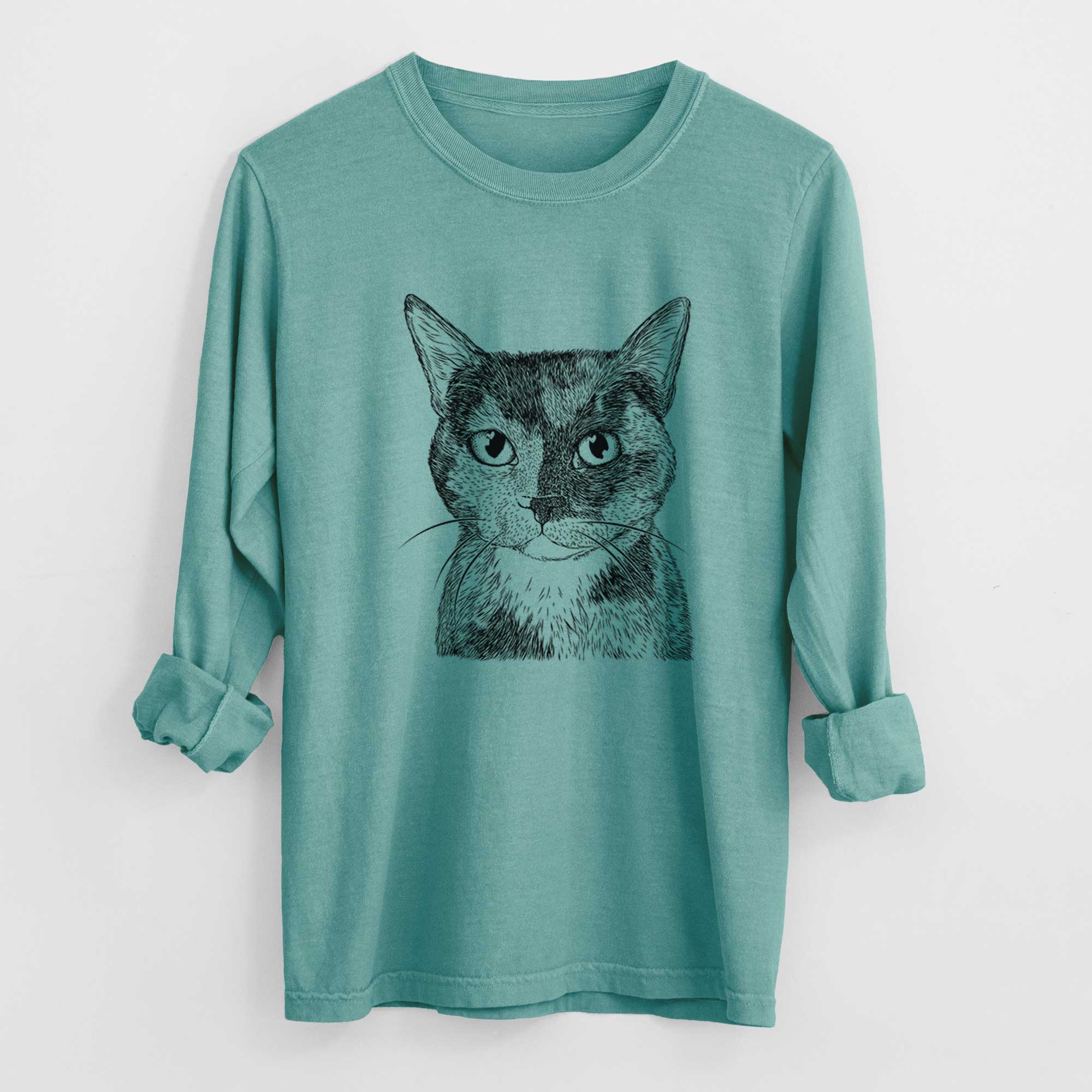 Bare Spooky Kitty the Tortoiseshell Cat - Men's Heavyweight 100% Cotton Long Sleeve