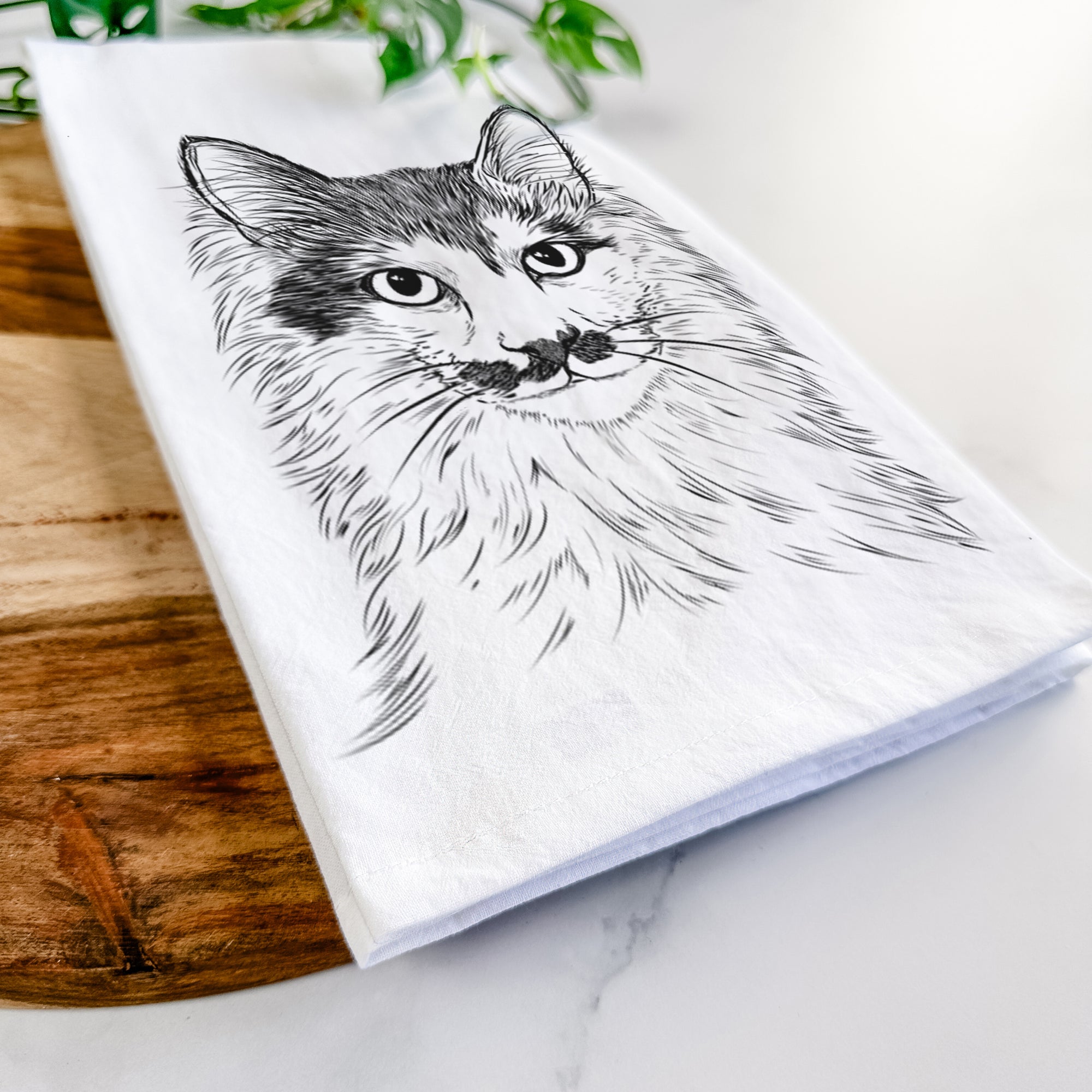 Stache the Longhaired Mustard Cat Tea Towel