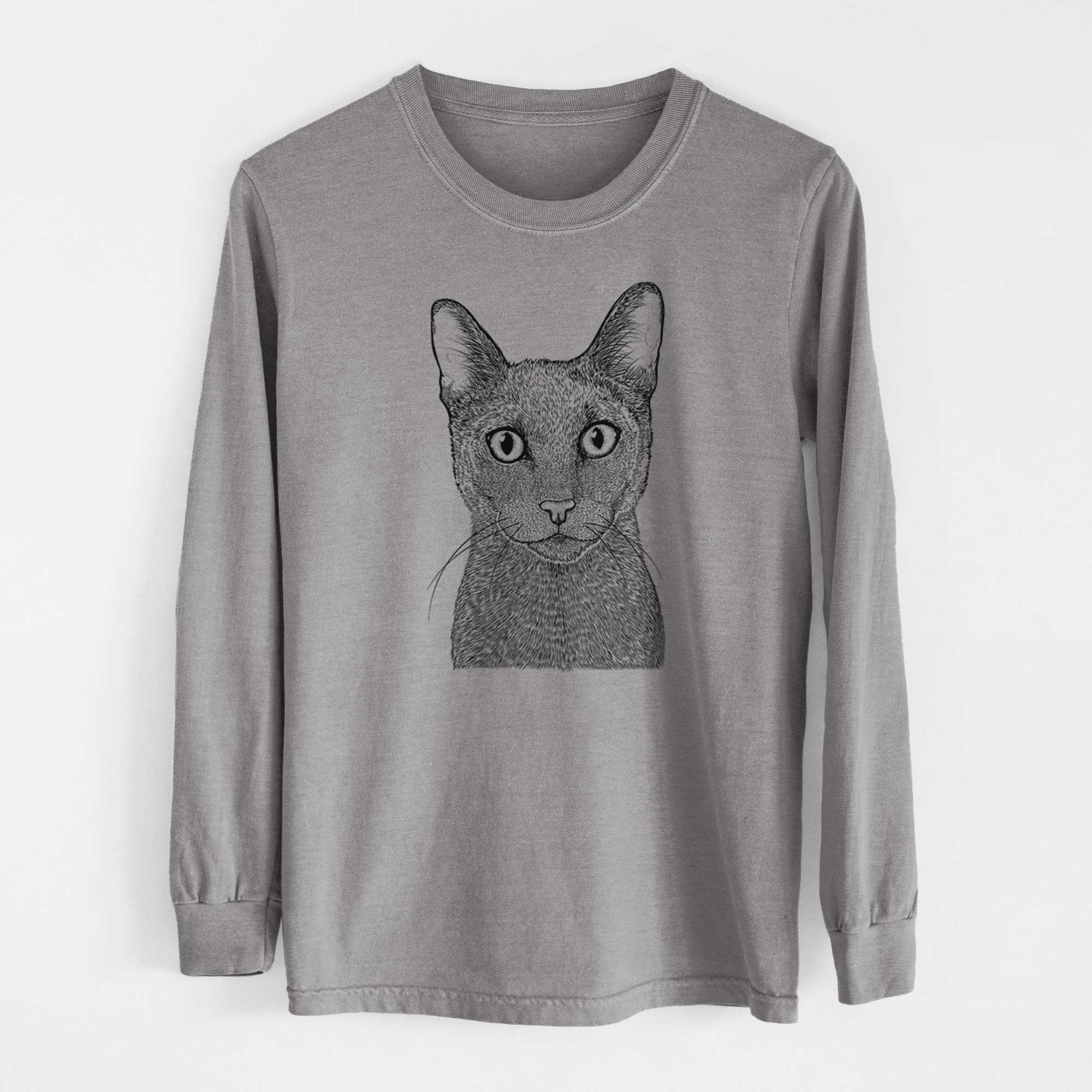 Bare Stanley the Russian Blue Cat - Men's Heavyweight 100% Cotton Long Sleeve