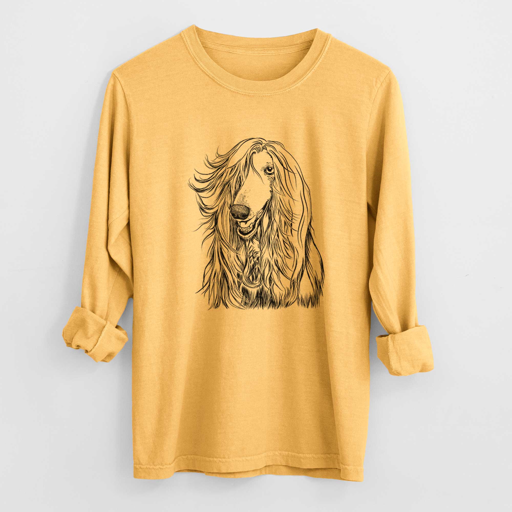 Bare Sterling the Afghan Hound - Men's Heavyweight 100% Cotton Long Sleeve