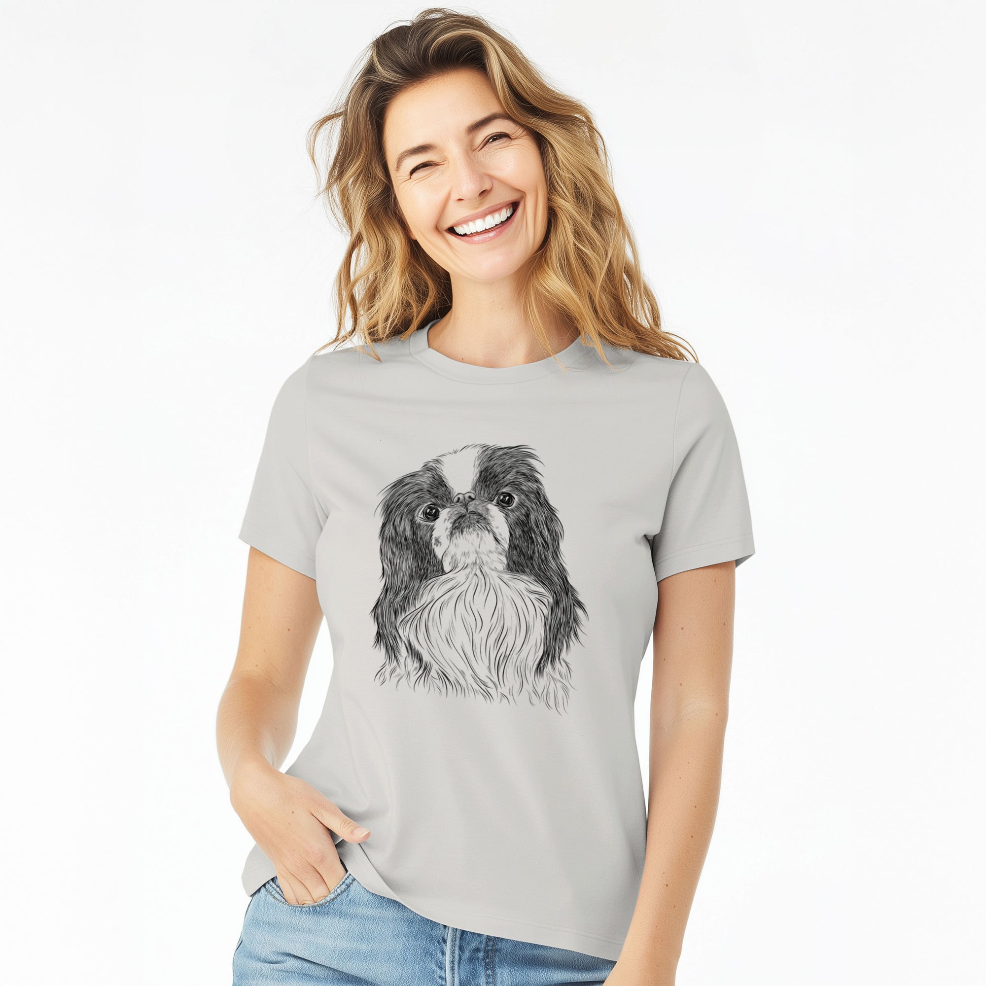 Bare Suki the Japanese Chin - Women's Lightweight Relaxed Fit 100% Cotton Crewneck
