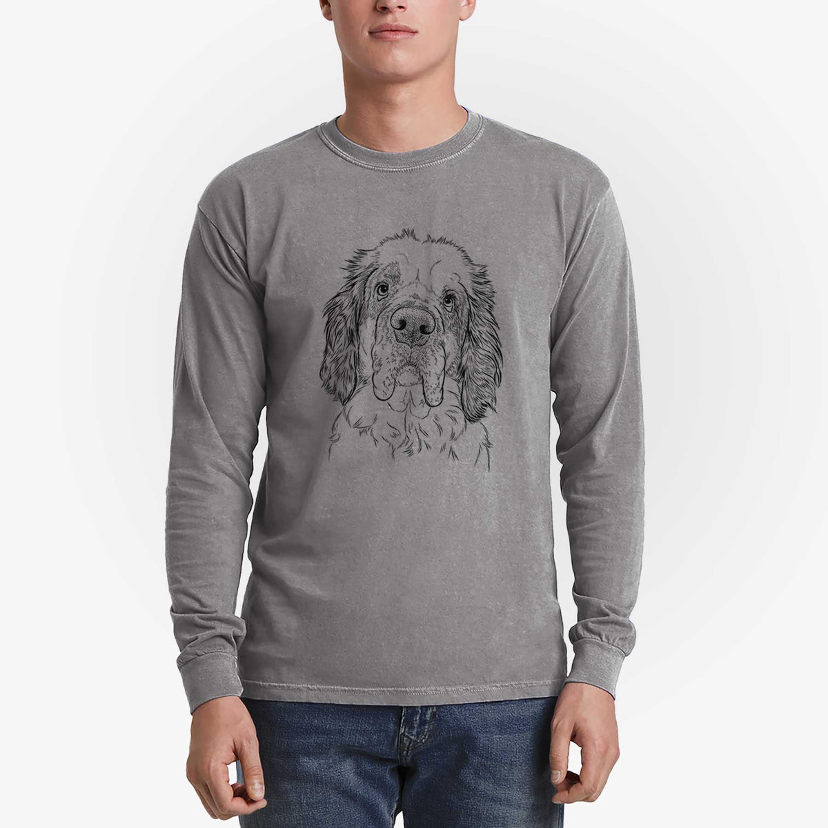 Bare Sully the Clumber Spaniel - Men's Heavyweight 100% Cotton Long Sleeve