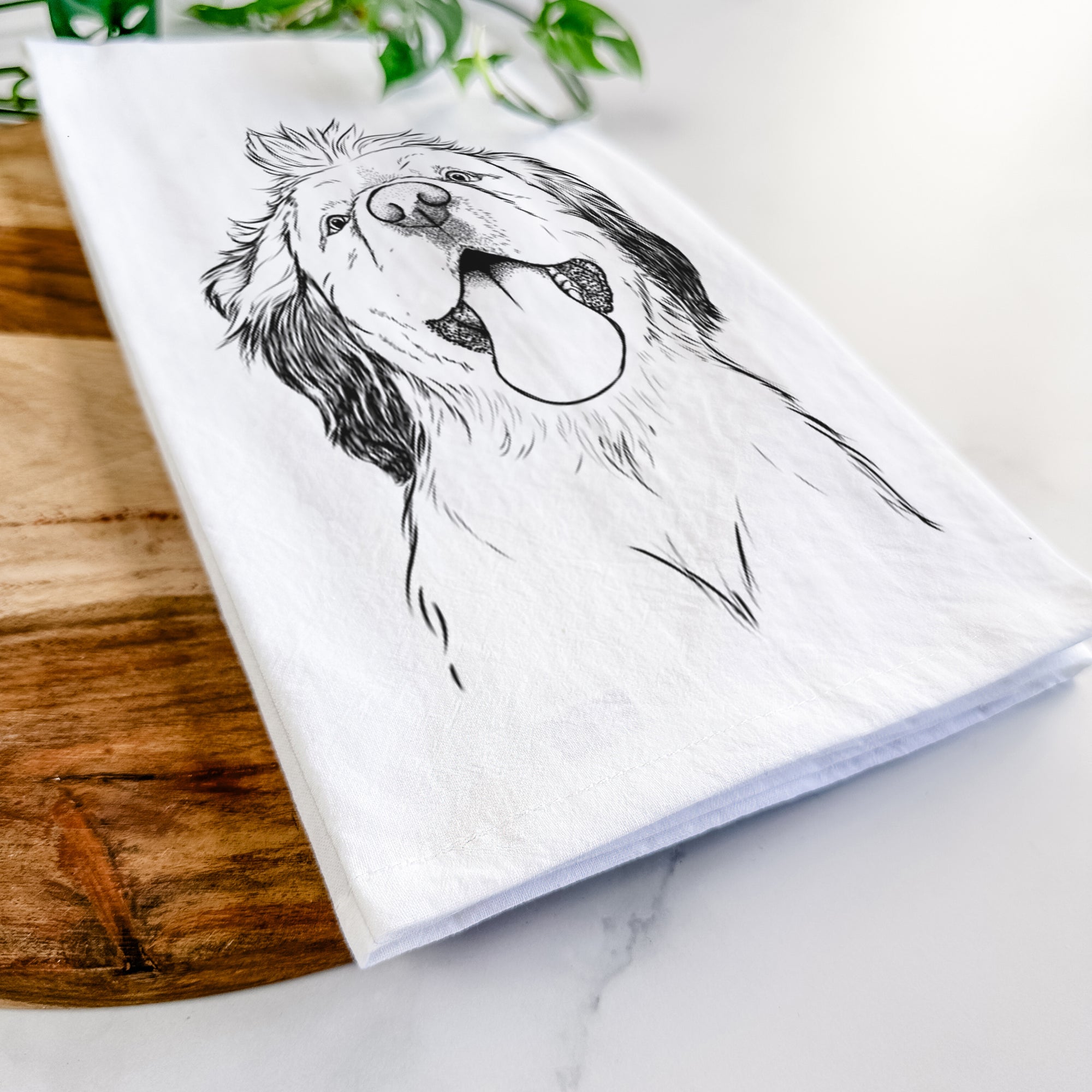 Sven the Double Merle Spaniel Aussie Mix Tea Towel