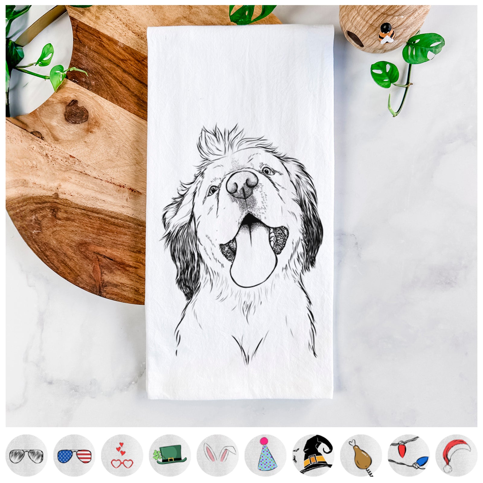 Sven the Double Merle Spaniel Aussie Mix Tea Towel