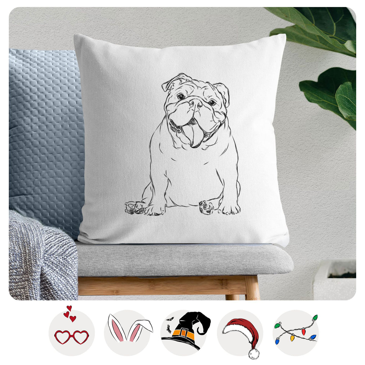 Tank the English Bulldog - Throw Pillow Cover