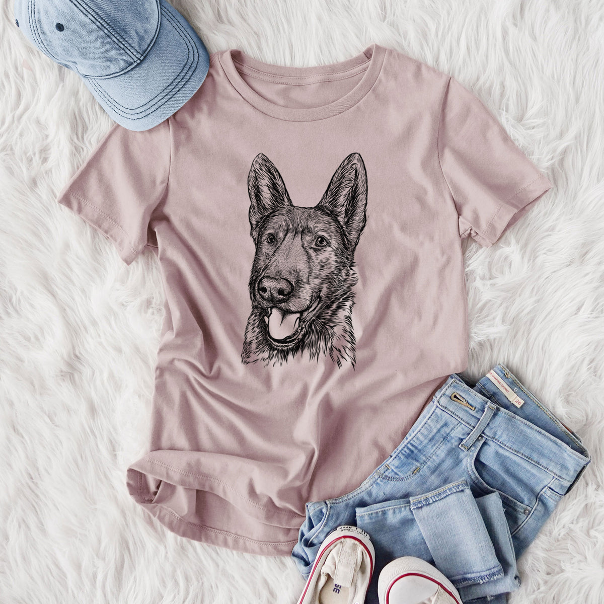 Bare Tena the German Shepherd - Women's Lightweight Relaxed Fit 100% Cotton Crewneck