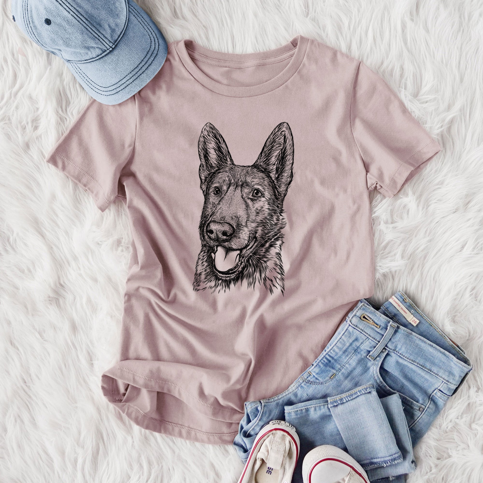 Bare Tena the German Shepherd - Women's Lightweight Relaxed Fit 100% Cotton Crewneck