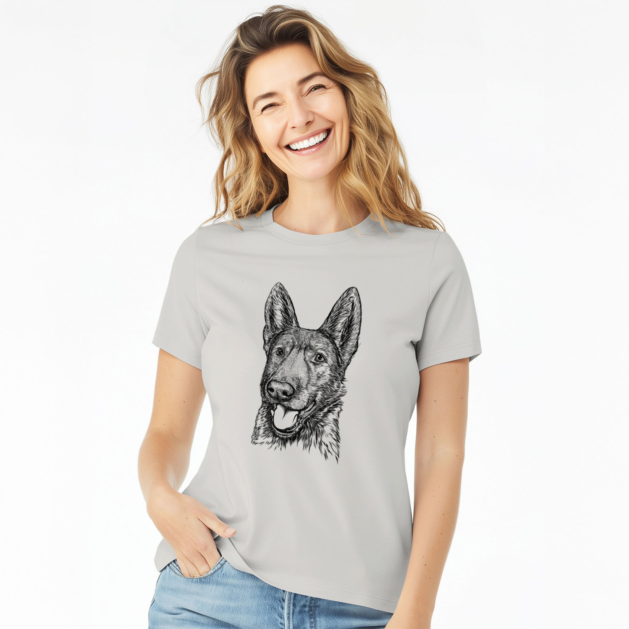 Bare Tena the German Shepherd - Women's Lightweight Relaxed Fit 100% Cotton Crewneck