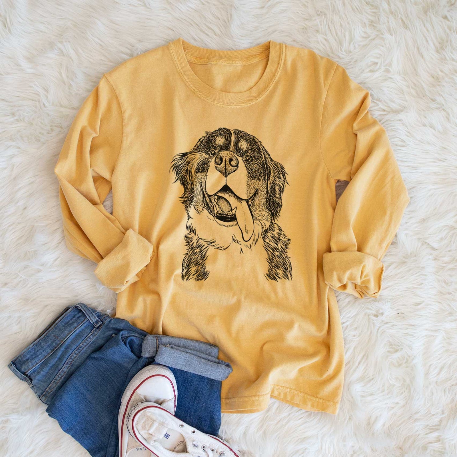 Bare Theo the Bernese Mountain Dog - Men's Heavyweight 100% Cotton Long Sleeve