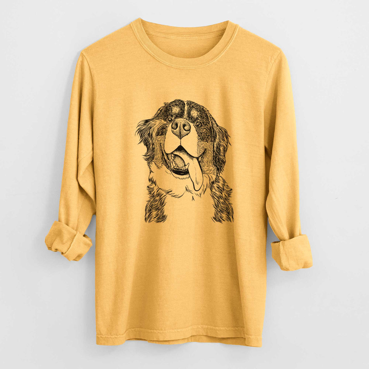 Bare Theo the Bernese Mountain Dog - Men's Heavyweight 100% Cotton Long Sleeve