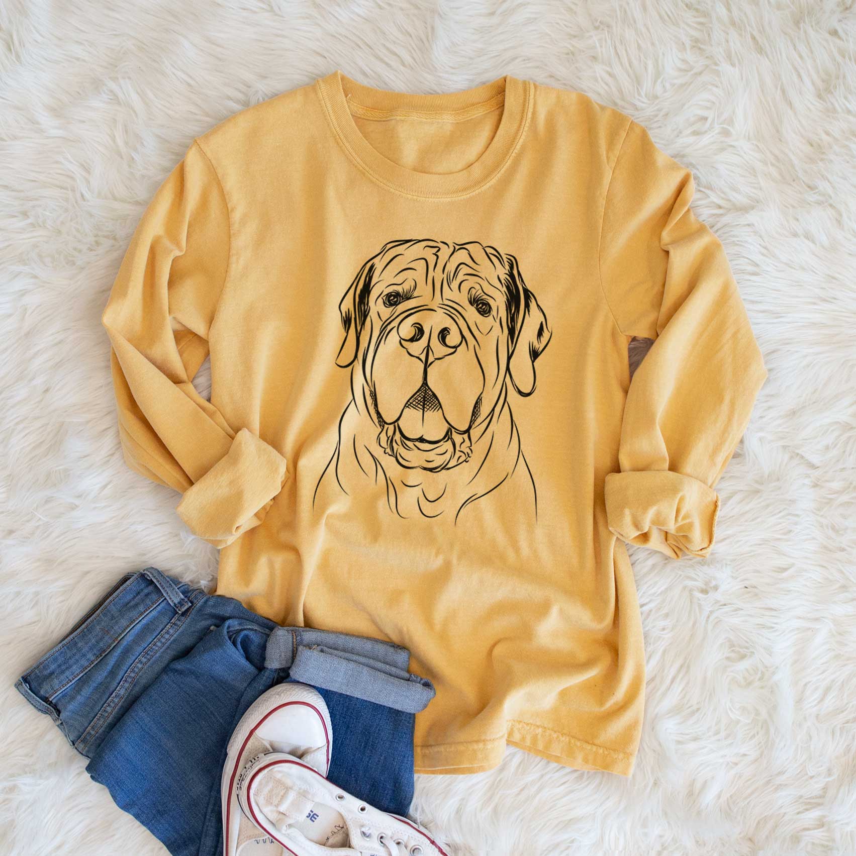 Bare Tufton the English Mastiff - Men's Heavyweight 100% Cotton Long Sleeve